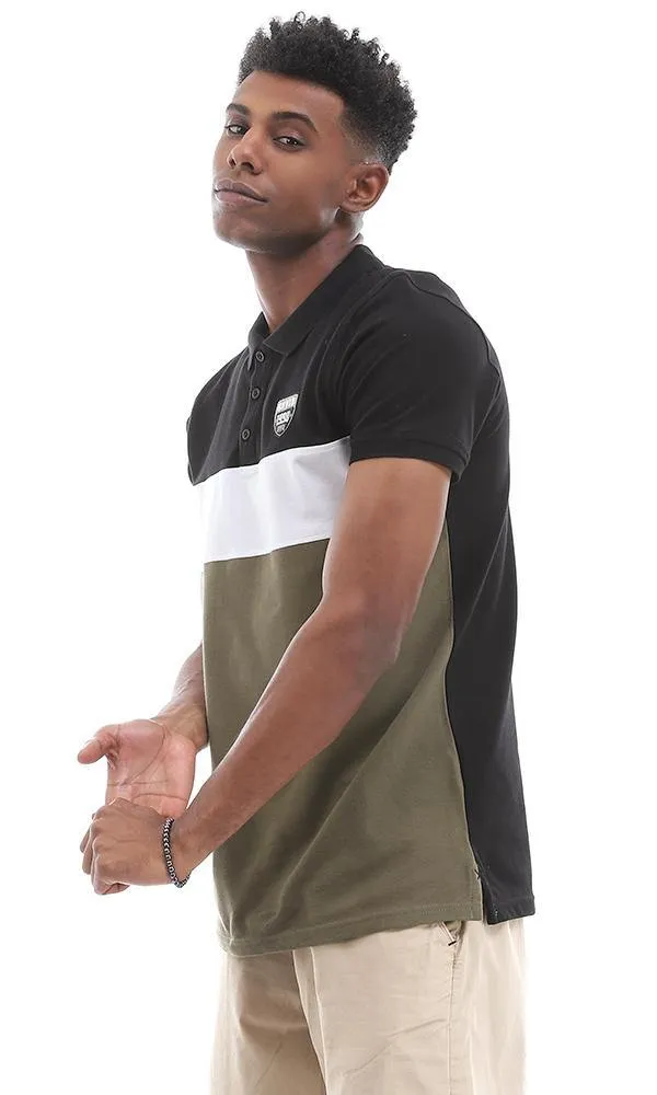 94982 Decent Tri-Tone Buttoned Polo Shirt - Black