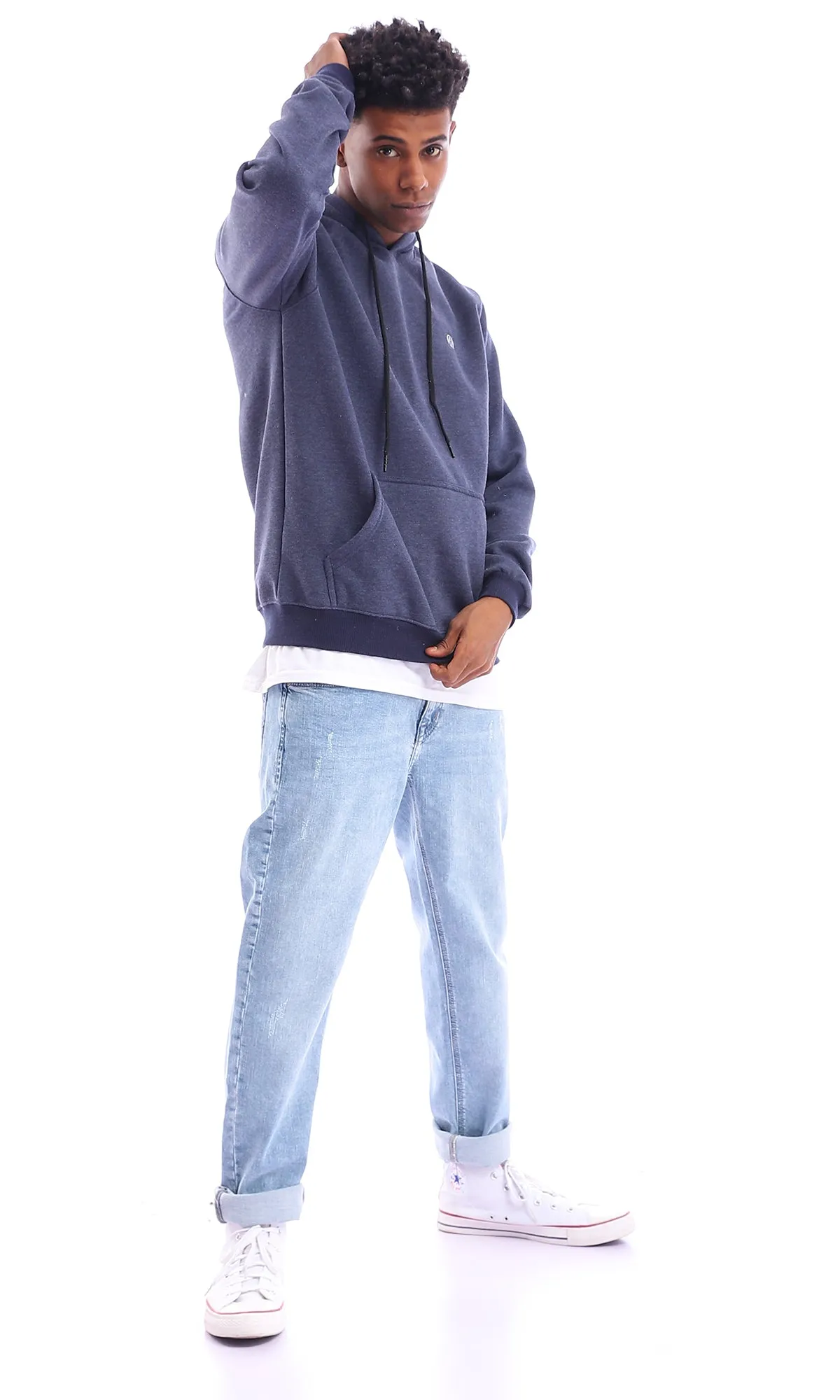 96052 Front Kangaroo Pocket With Full Sleeves Hoodie - Navy Blue