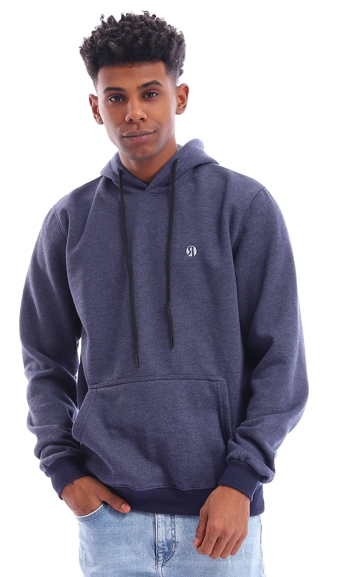 96052 Front Kangaroo Pocket With Full Sleeves Hoodie - Navy Blue