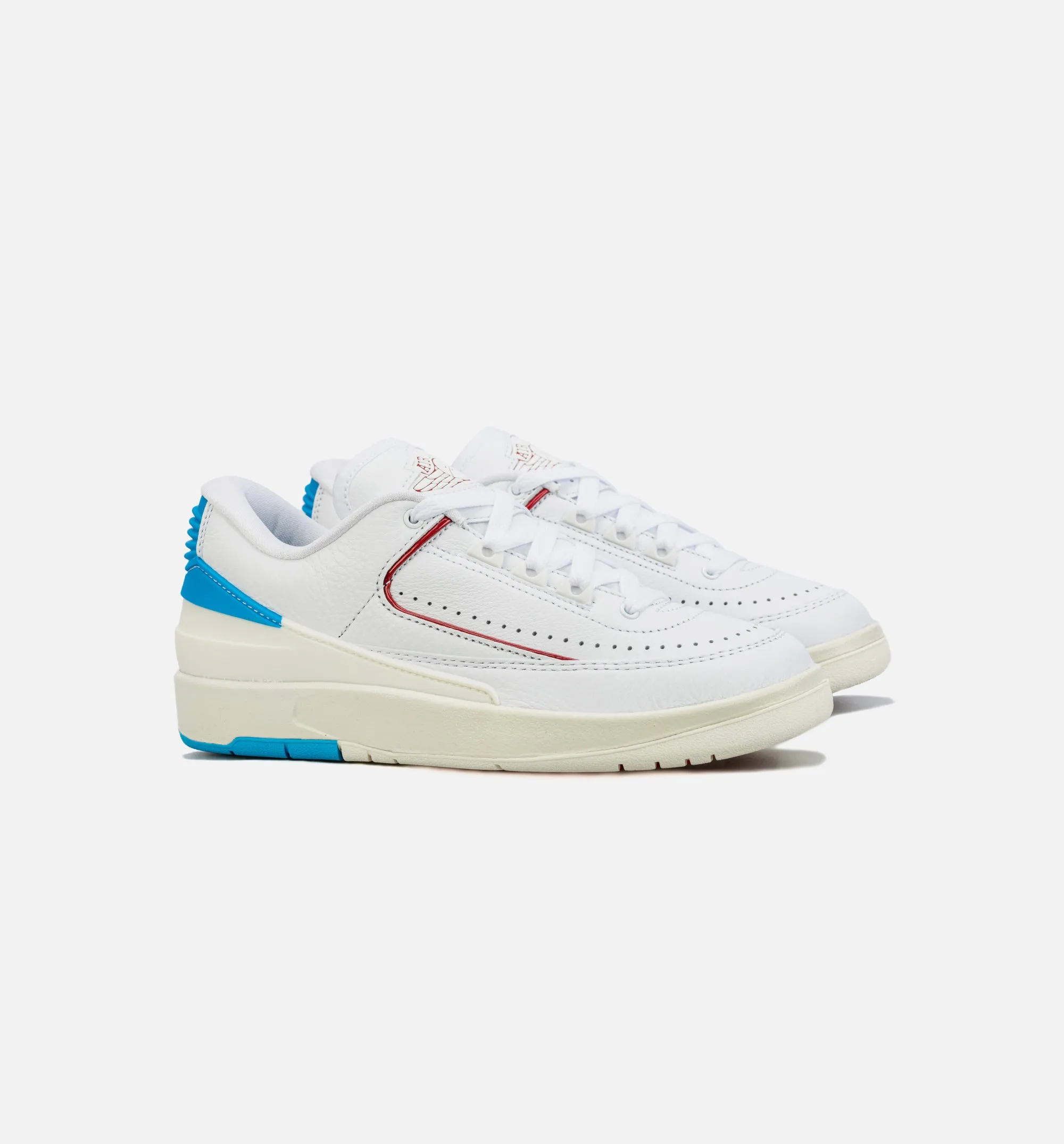 Air Jordan 2 Retro Low Gym Red and Dark Powder Blue Womens Lifestyle Shoe - White/Red/Blue