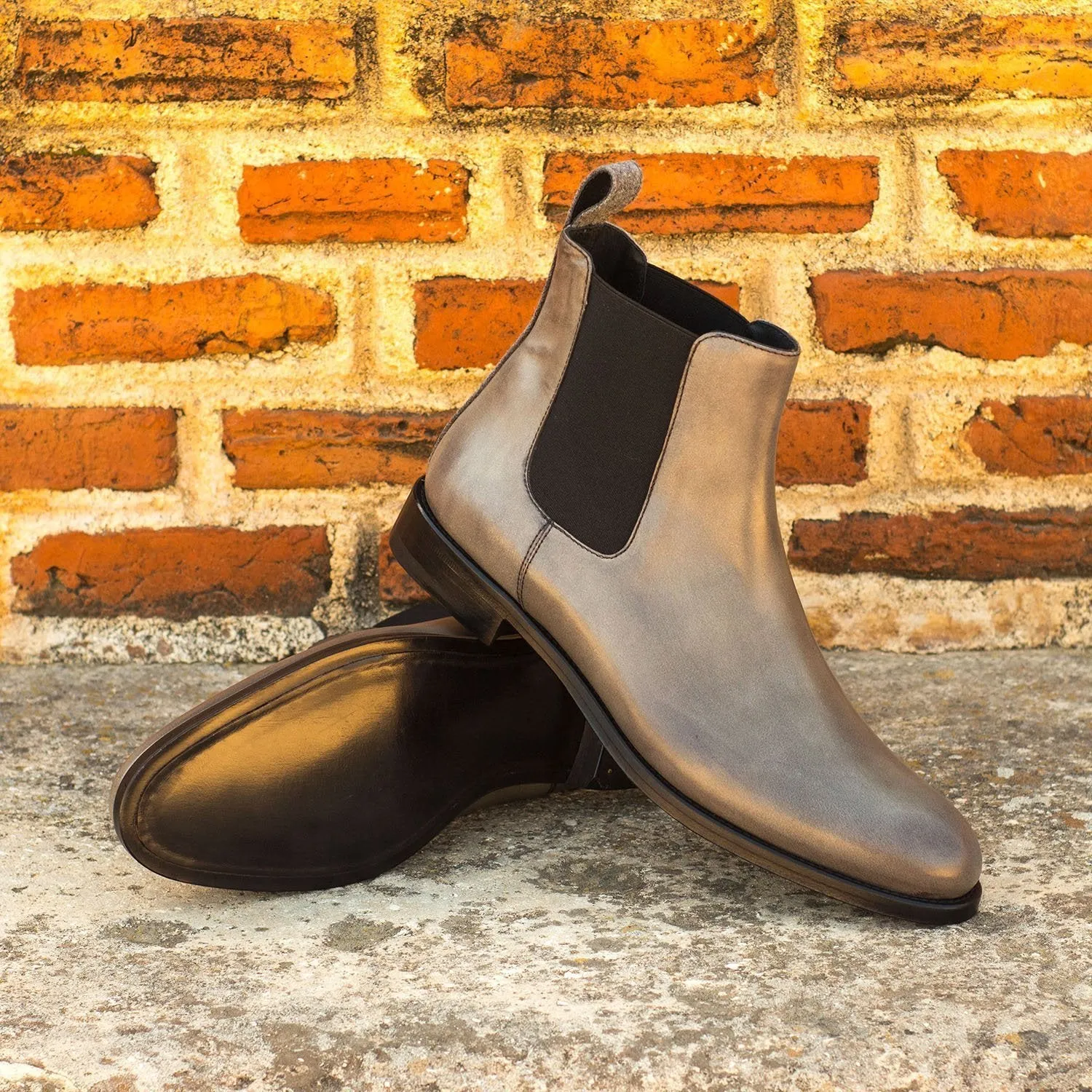 Ambrogio Bespoke Custom Women's Custom Made Shoes Gray Fabric / Polished Suede Leather Chelsea Boots (AMBW1016)