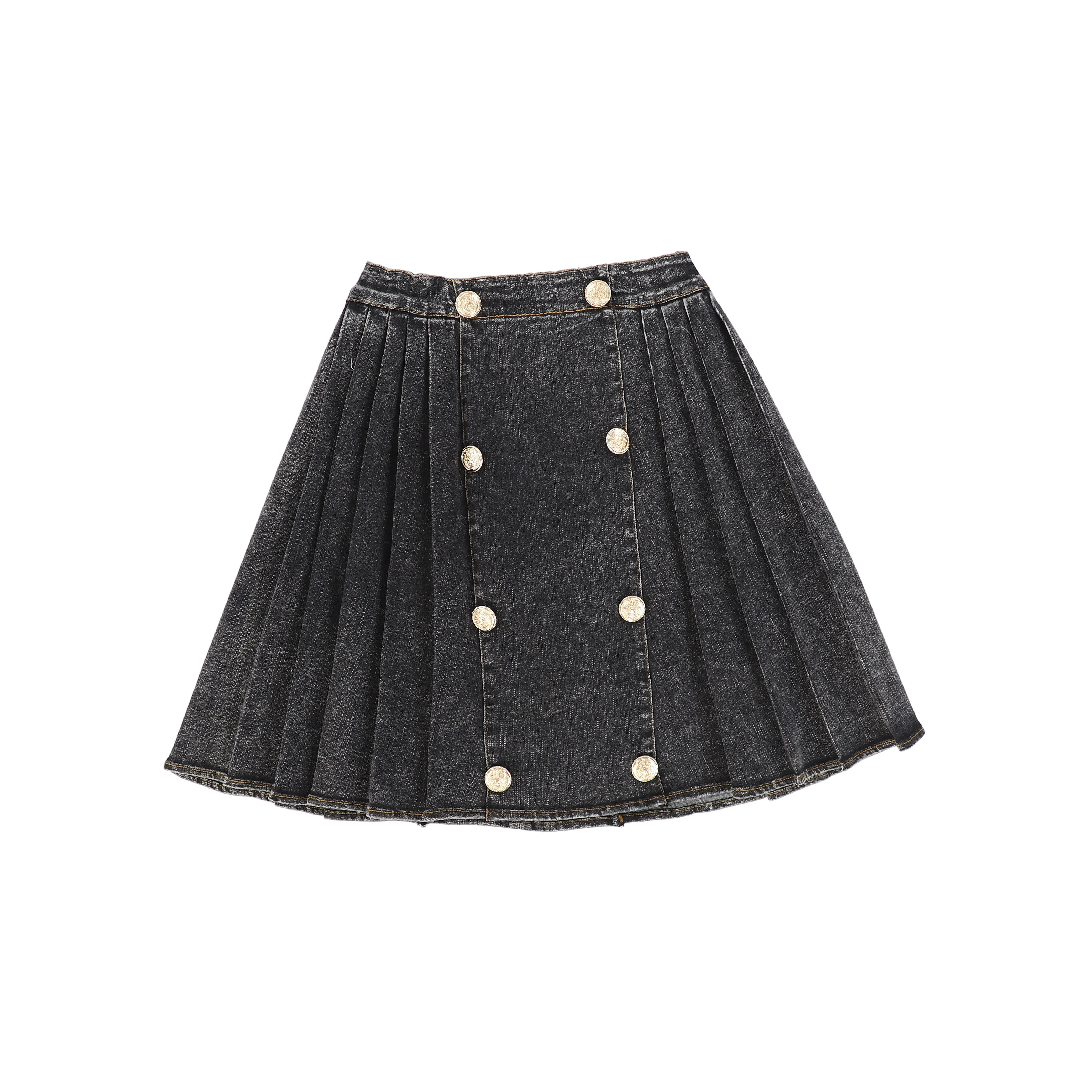 BACE COLLECTION BLACK DENIM PLEATED DOUBLE BUTTON SKIRT