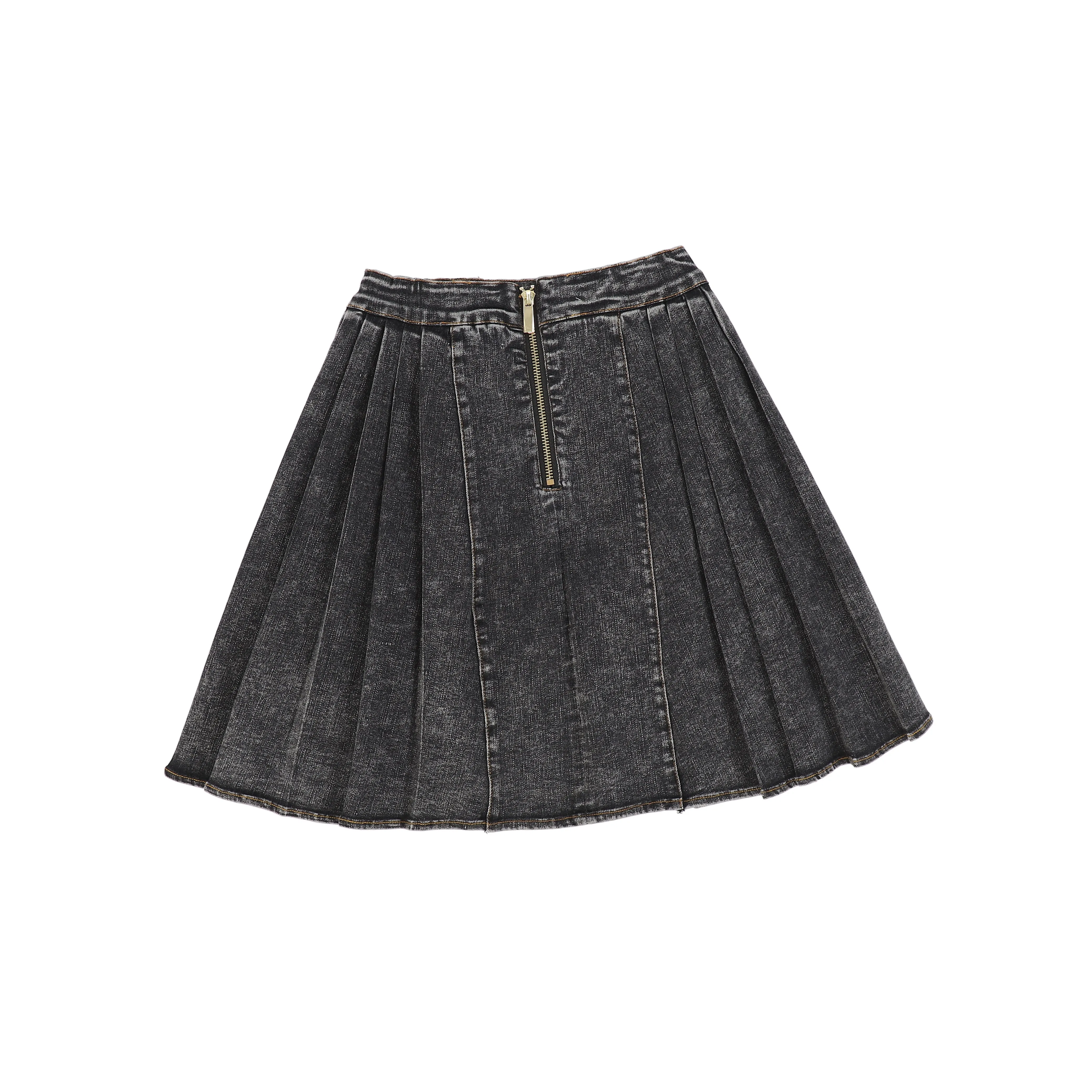 BACE COLLECTION BLACK DENIM PLEATED DOUBLE BUTTON SKIRT