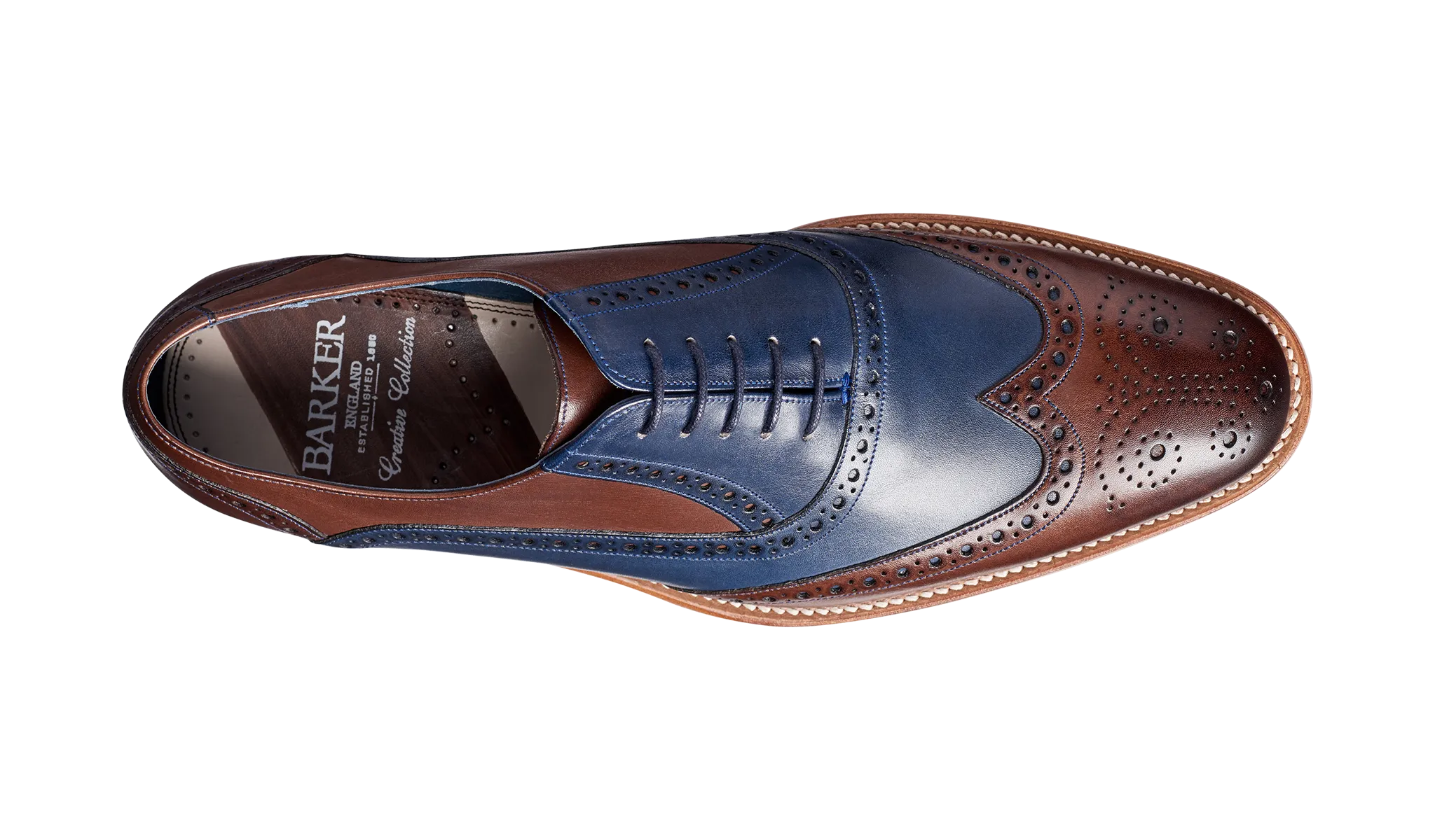 Barker Valiant Full Brogue Oxford Shoe - Ebony / Navy Hand Painted