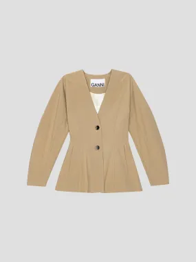 Beige Drapey Melange Fitted Shaped Sleeve Blazer