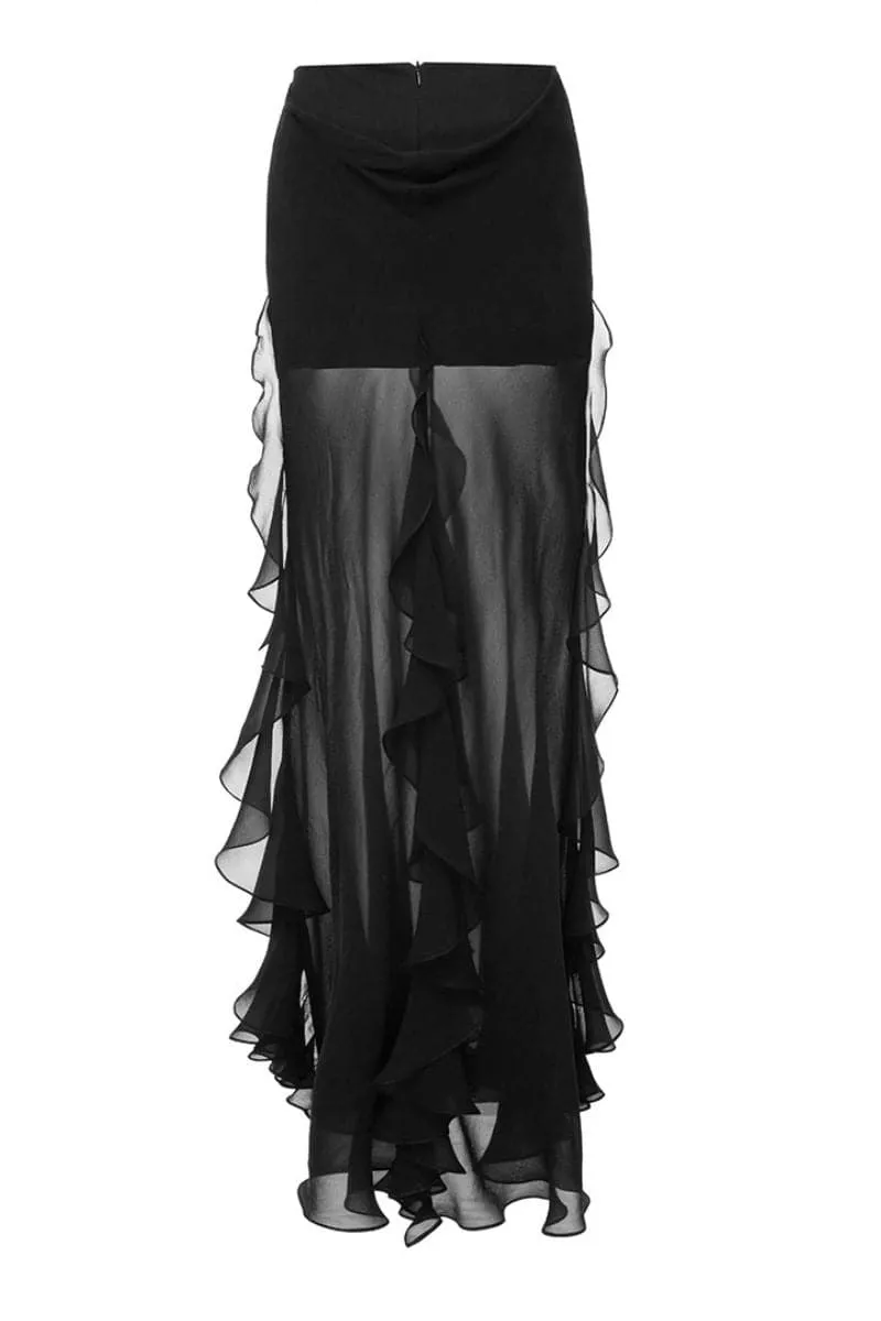 BLACK CHIFFON LONG SKIRT