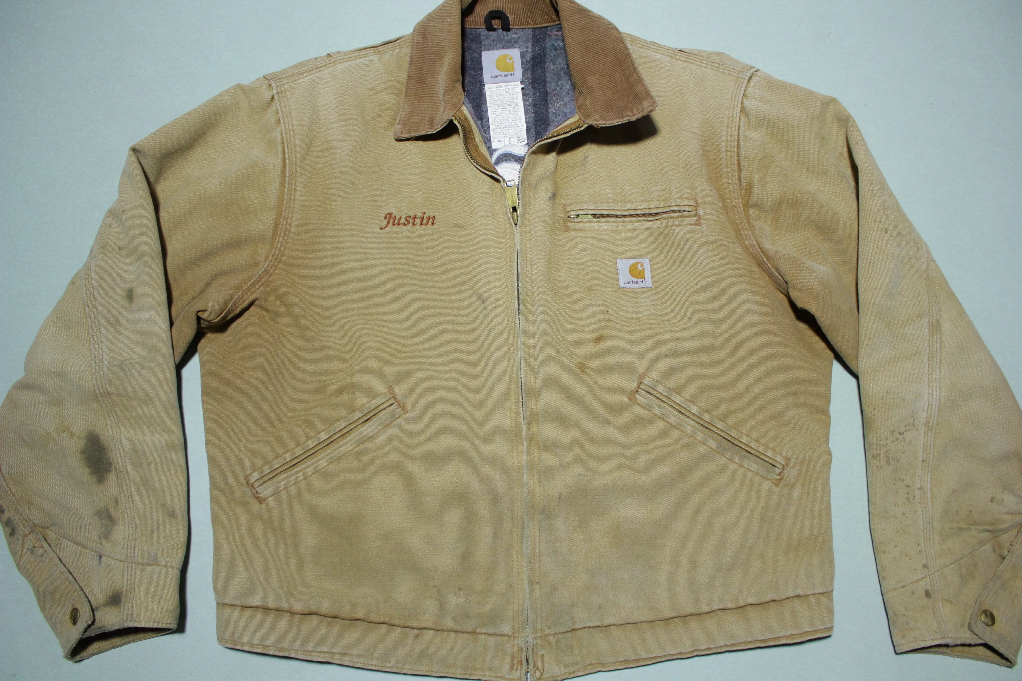 Carhartt J01 BRN Detroit Brown Duck Cotton Blanket Lined Jacket 44 Regular L USA