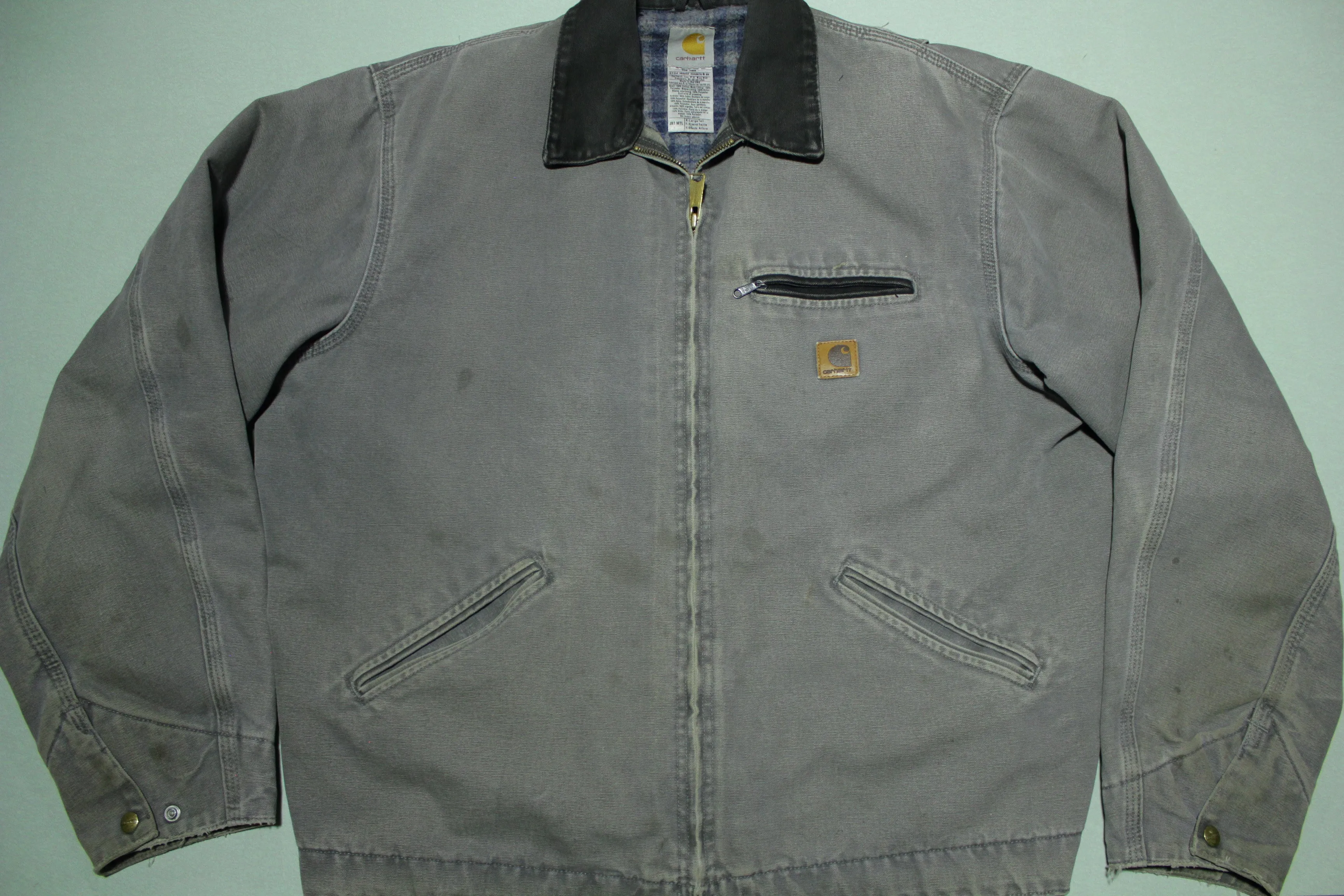 Carhartt J97 MTL Gray Vintage Flannel Lined Detroit XL Made in USA Work Jacket