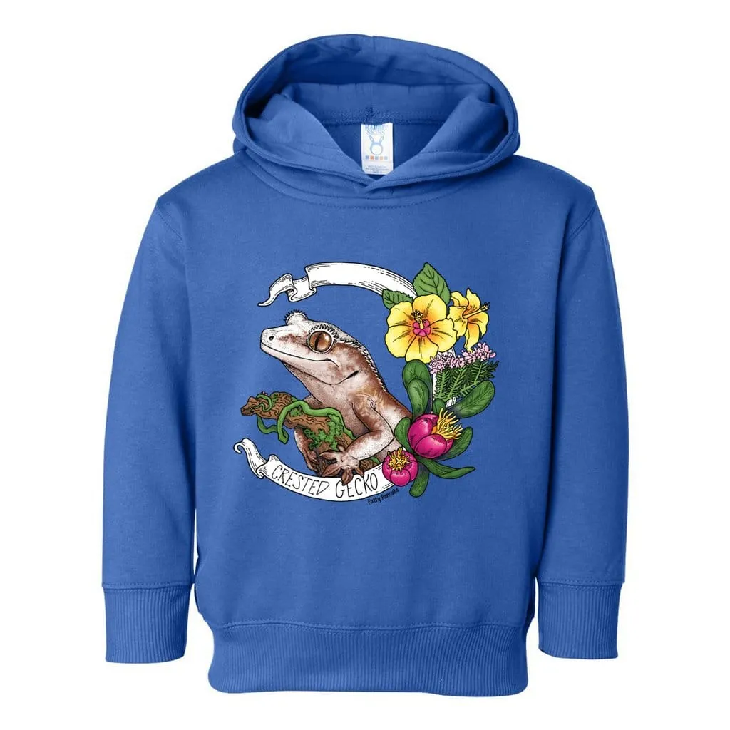 Crested Gecko Banner Toddler Pullover Hoodie, Cute Gecko Lizard Kids Top