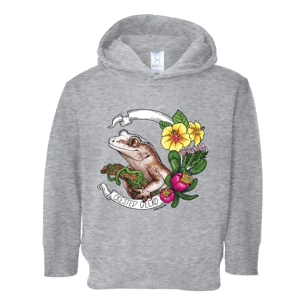 Crested Gecko Banner Toddler Pullover Hoodie, Cute Gecko Lizard Kids Top