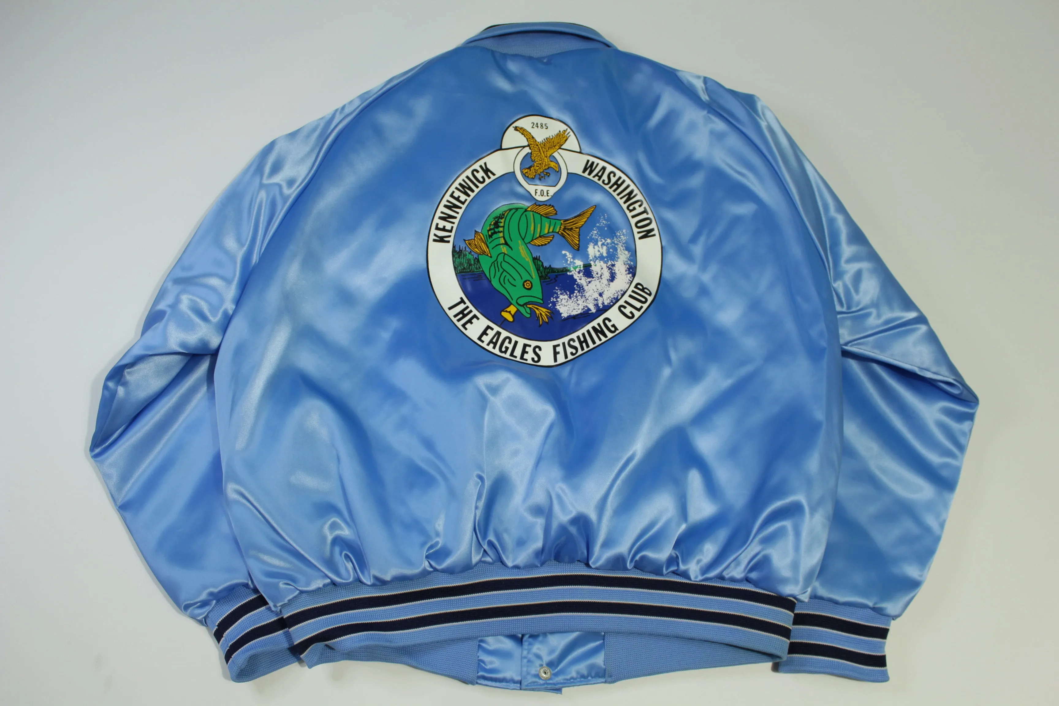 Eagles Fishing Club Vintage 80's Kennewick WA FOE 2485 Satin Coaches Quilt Lined Jacket