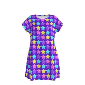 Electric Star Wave Indigo Purple Short Sleeve Dress