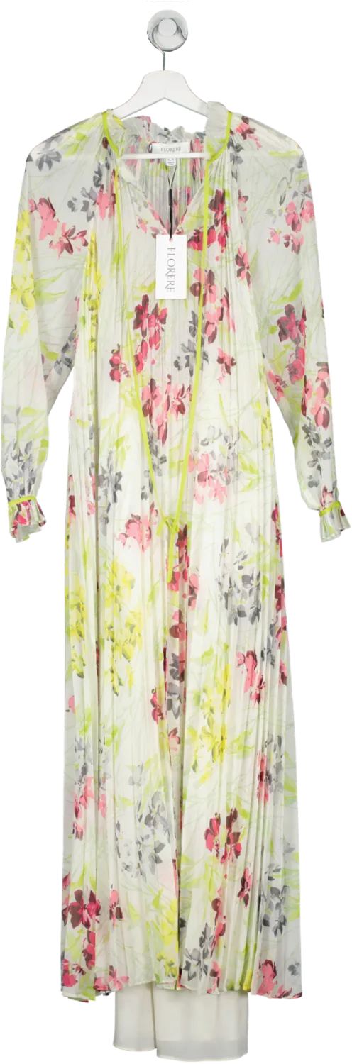 Florere Green Floral Pleated Midi Dress UK 8