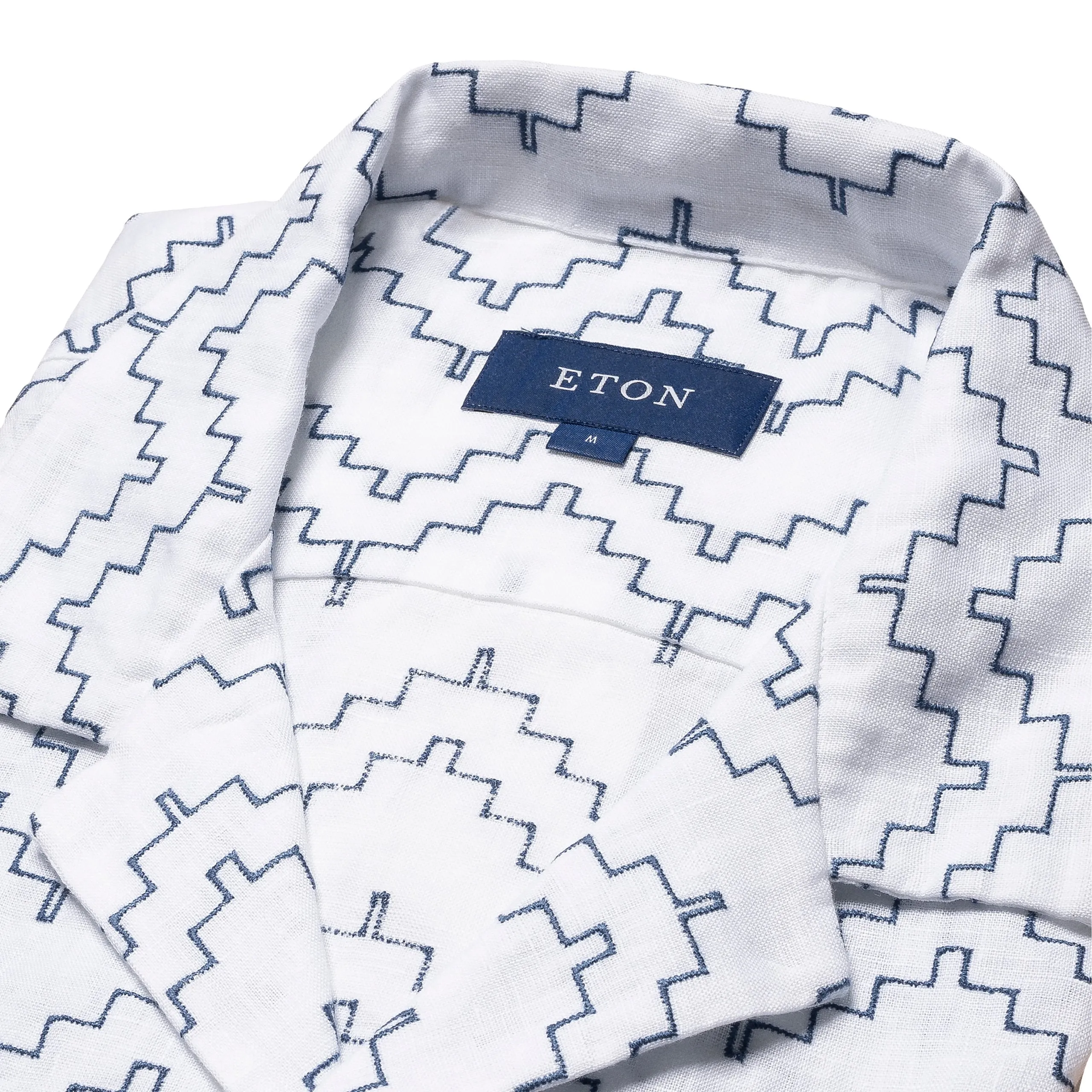 Geometric Embroidery Linen Resort Shirt