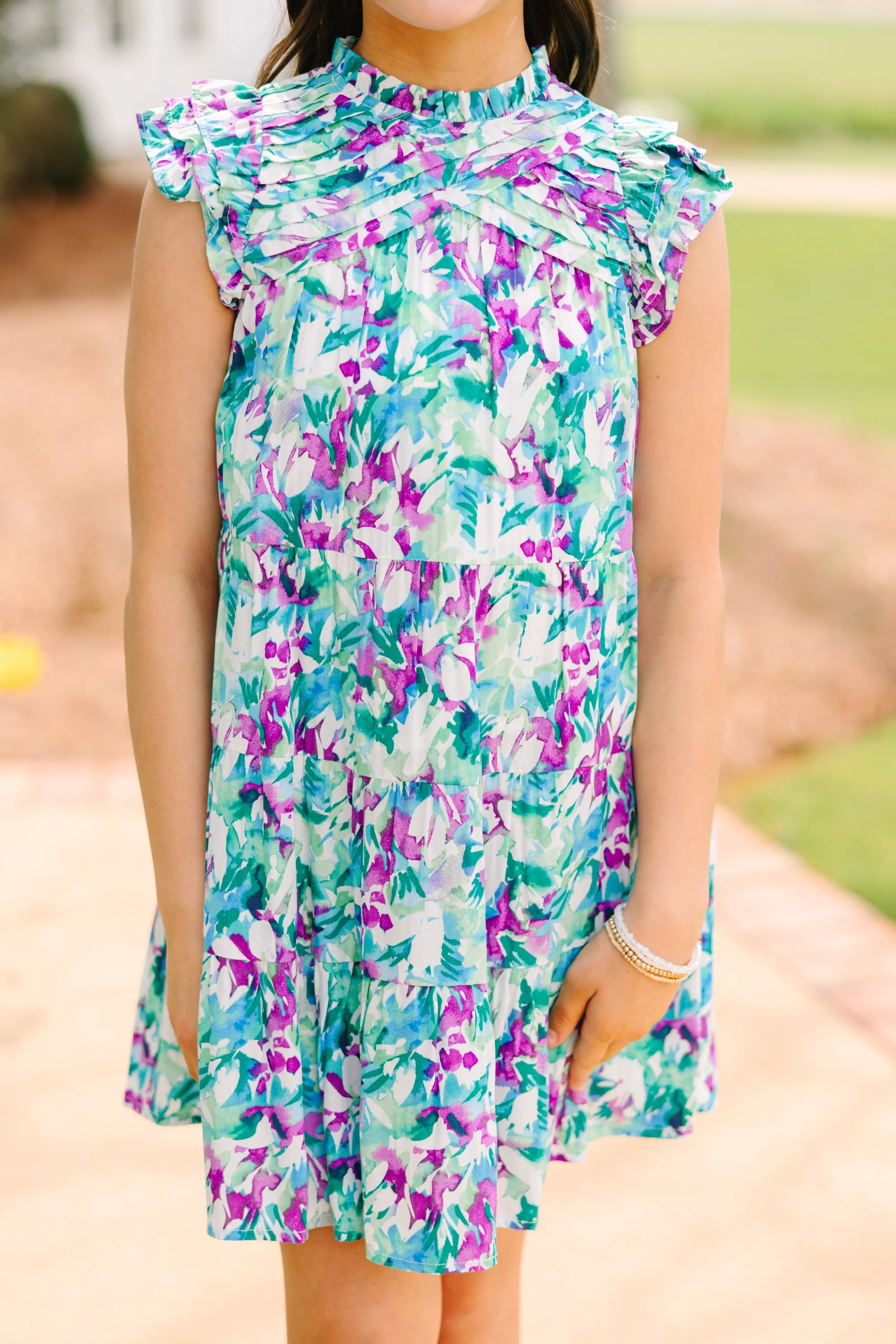 Girls: All About You Aqua Blue Floral Ruffled Dress