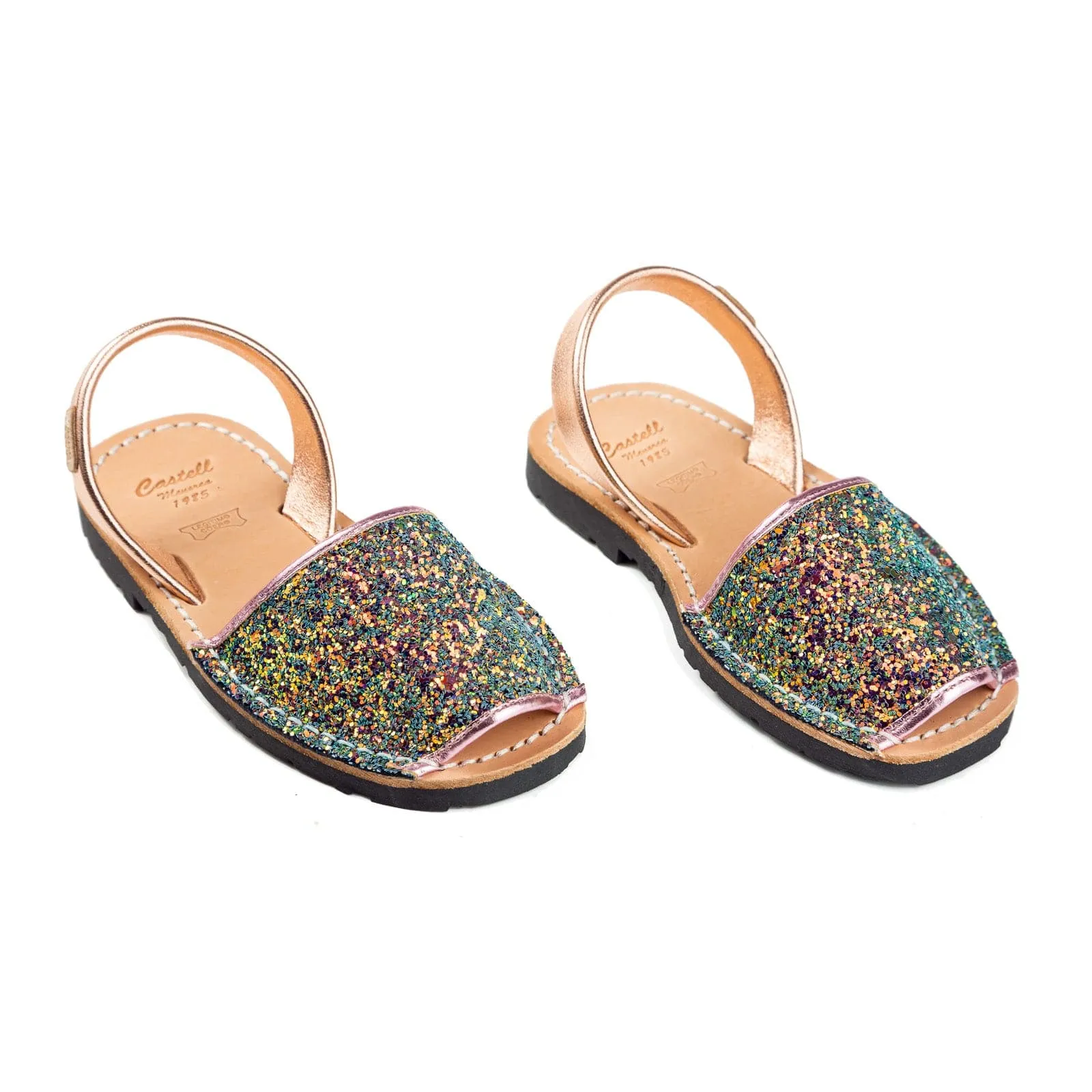 Glittery Leather Menorcan Sandal For Kids - Iker 1097R Strech