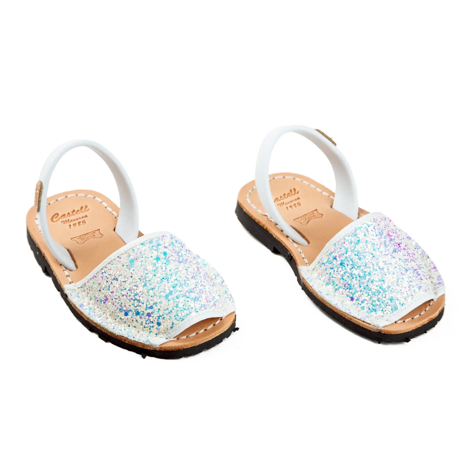 Glittery Leather Menorcan Sandal For Kids - Iker 1097R Strech