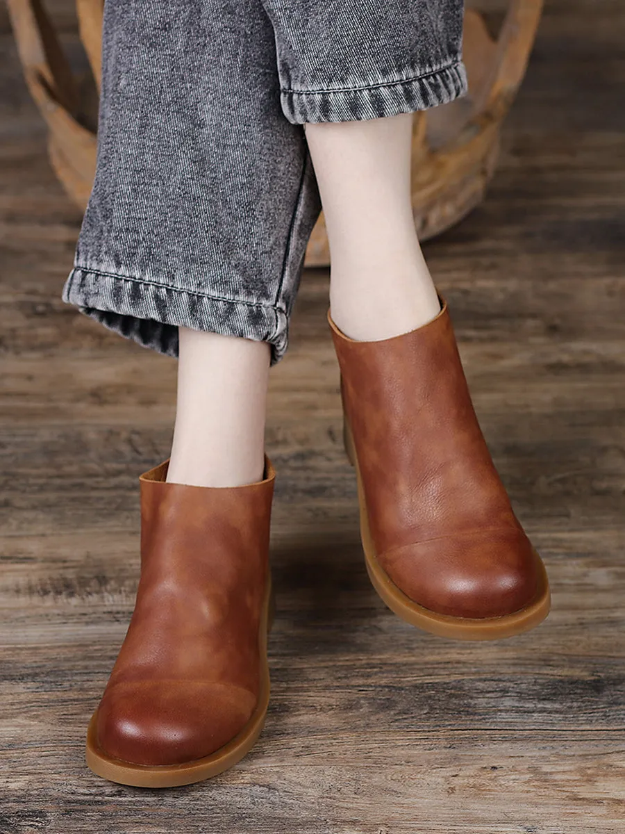 Handmade Genuine Leather Vintage Women Short Boots