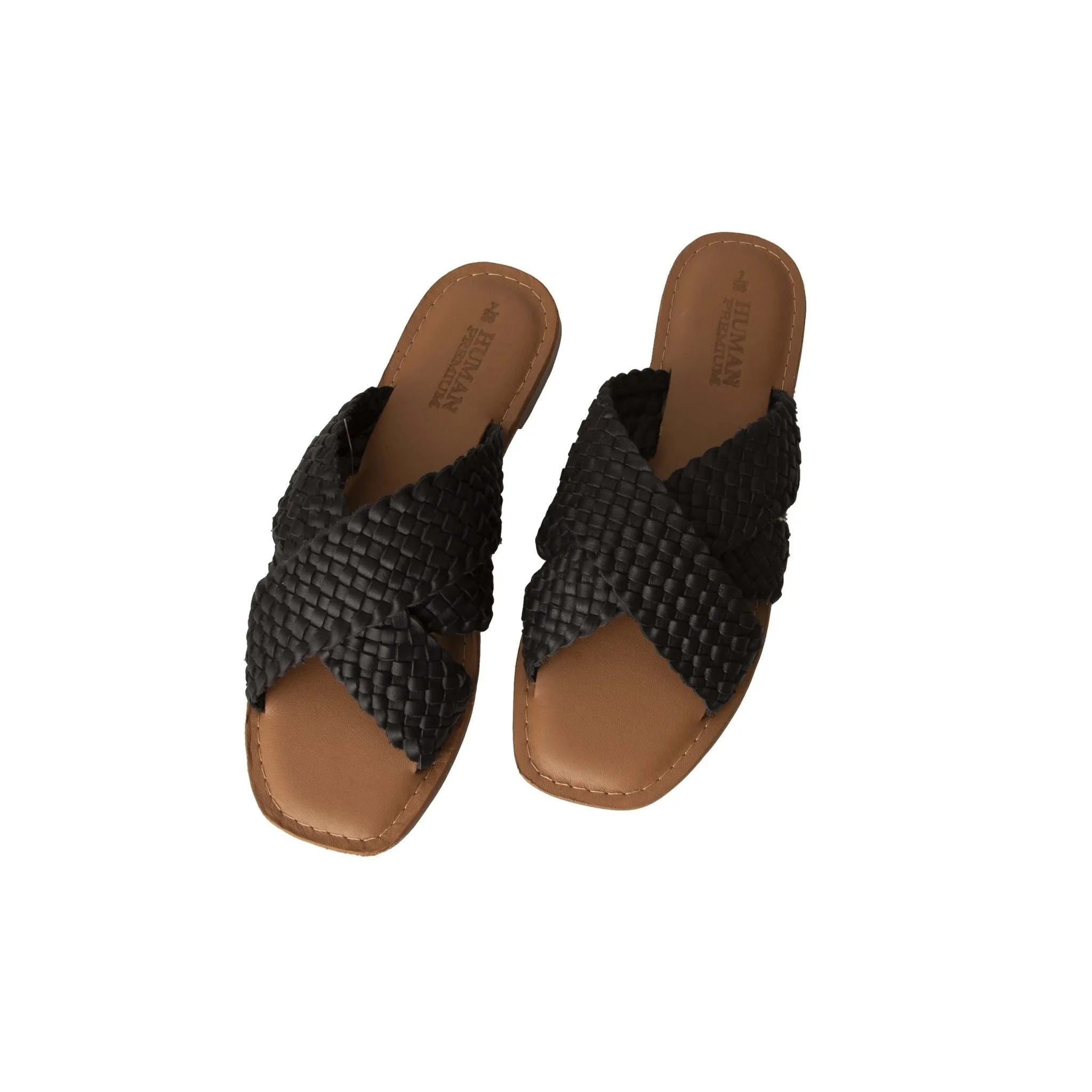 Human Shoes Envy Leather Slide in Black Weave