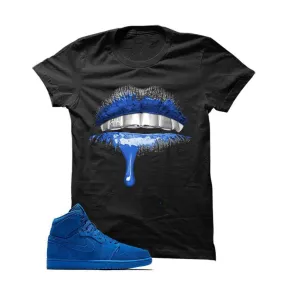 Jordan 1 Retro High Blue Suede Black T Shirt (Lips)