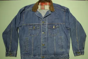 Marlboro Country Store Vintage Leather Collar Plaid Lining 90s Denim Jean Jacket