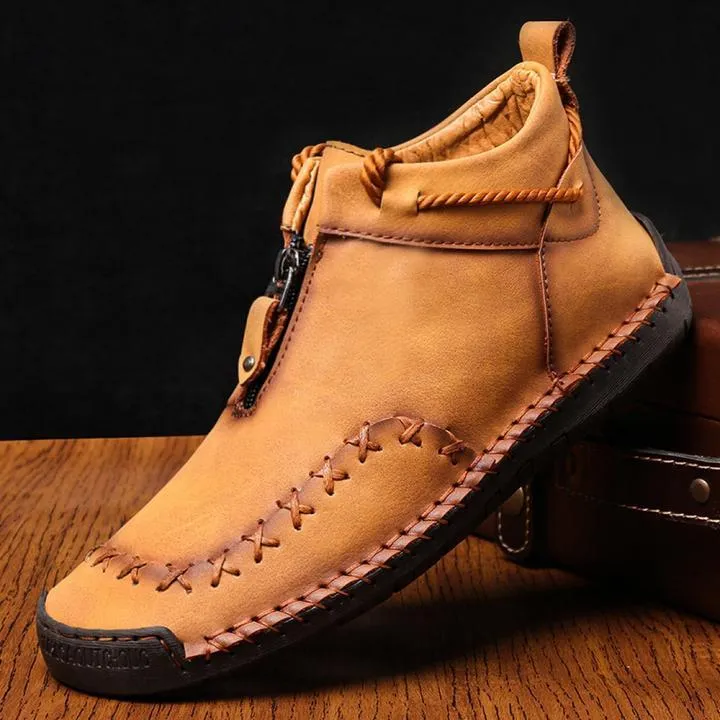 Men's high-top zipper flat large size ethnic style stitching boots