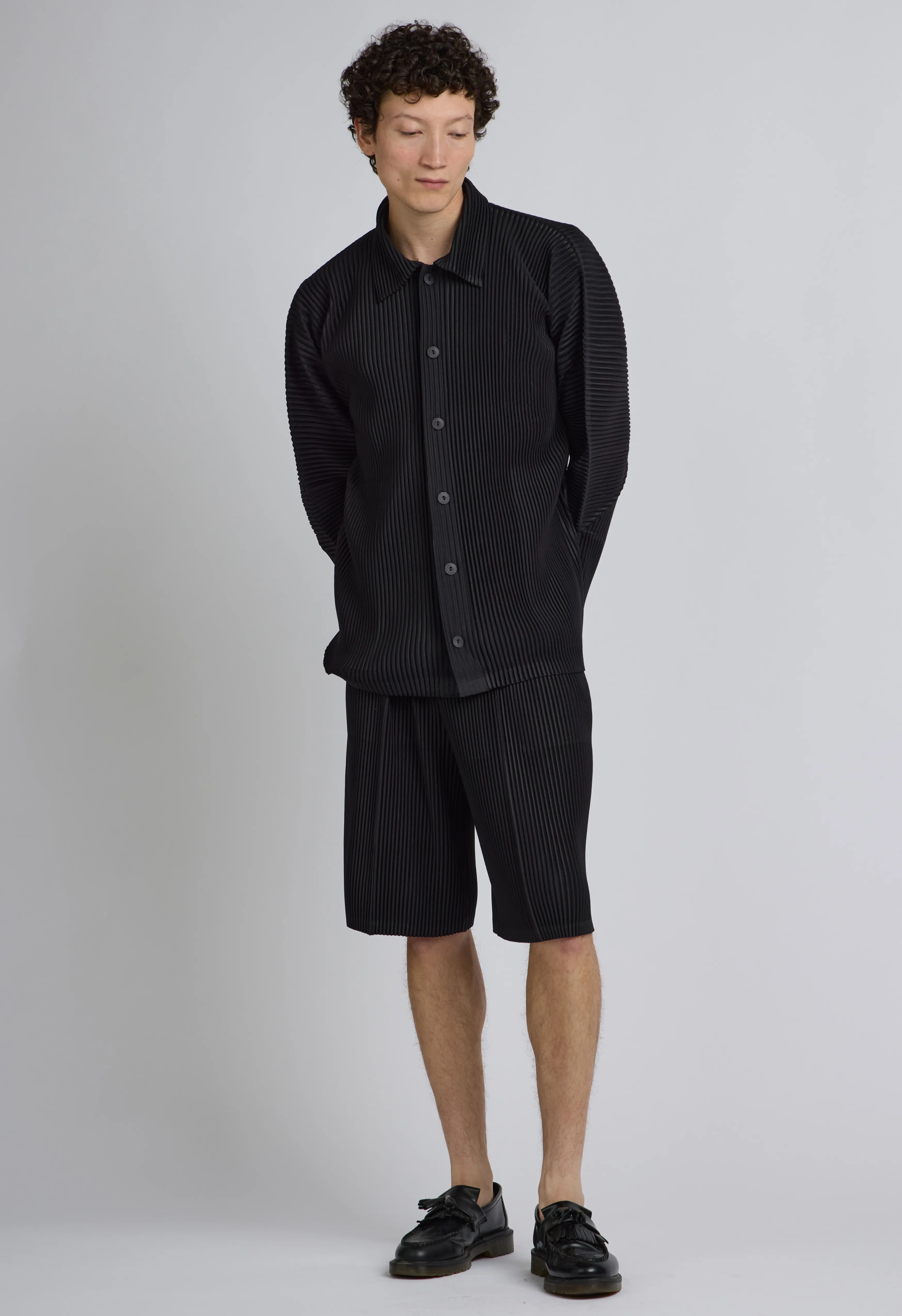 Mens Pleated Long Sleeve In Black