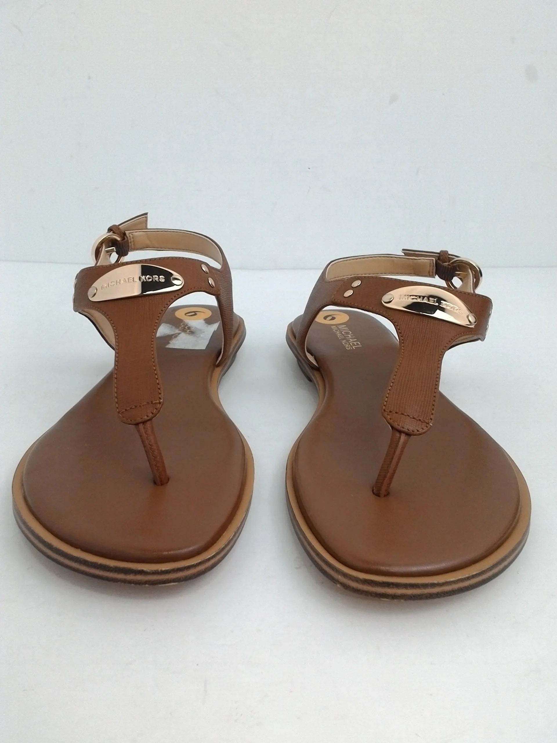 Michael Kors Women's Brown Leather Plate Thong Sandal Size 6 M