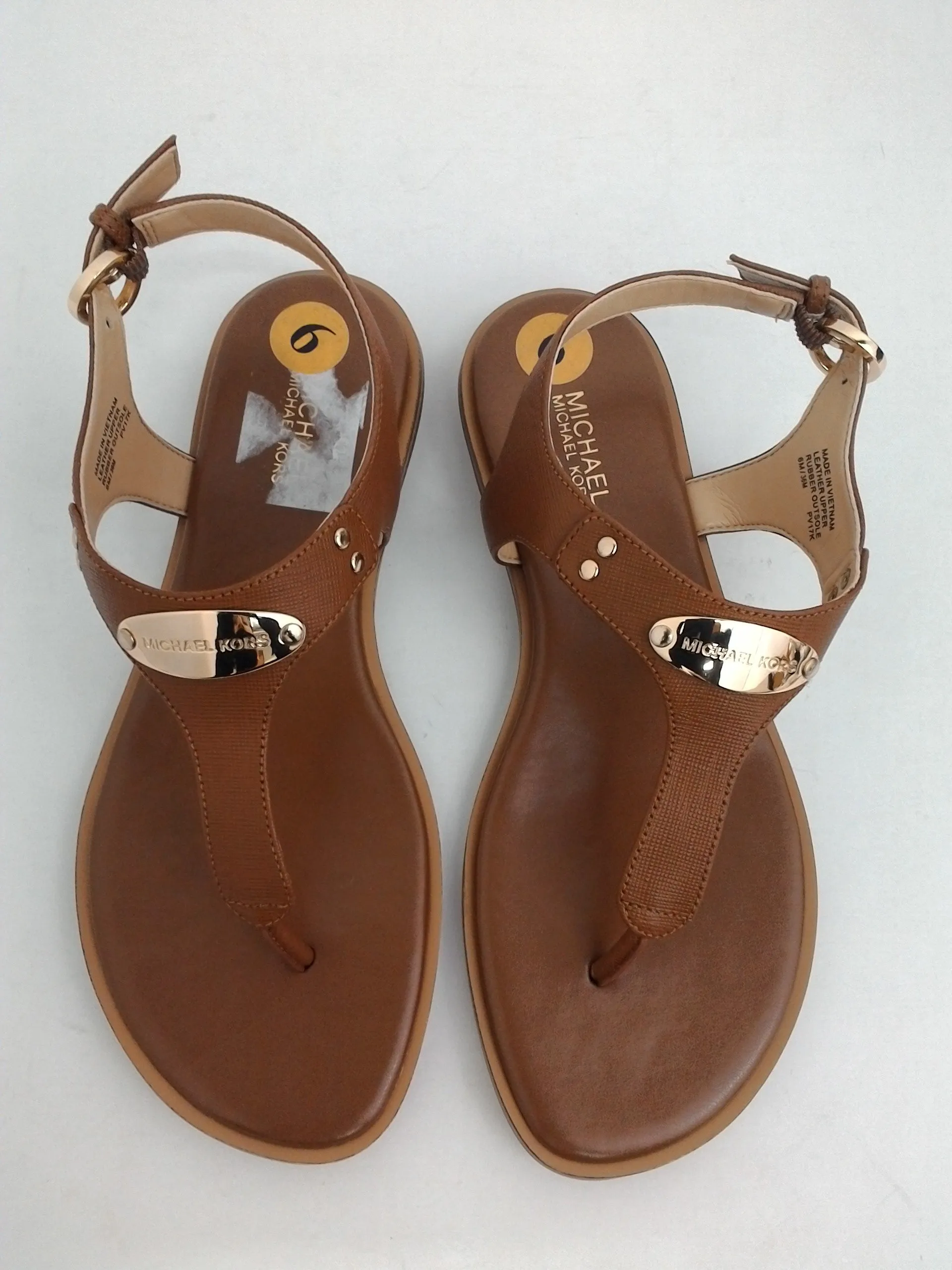 Michael Kors Women's Brown Leather Plate Thong Sandal Size 6 M