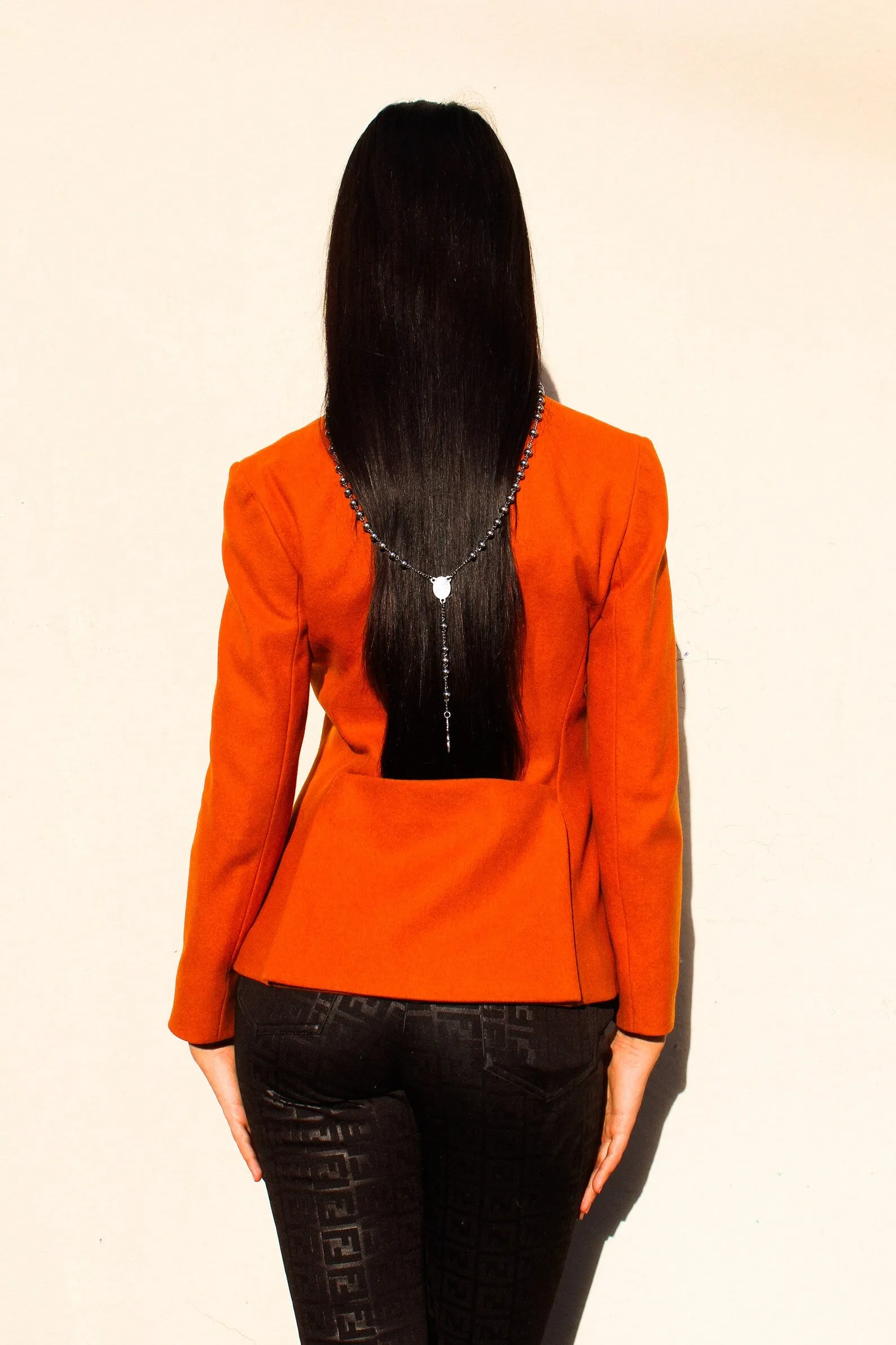 MIU MIU Vintage 90s Orange Blazer with Novelty Back Pocket  Small