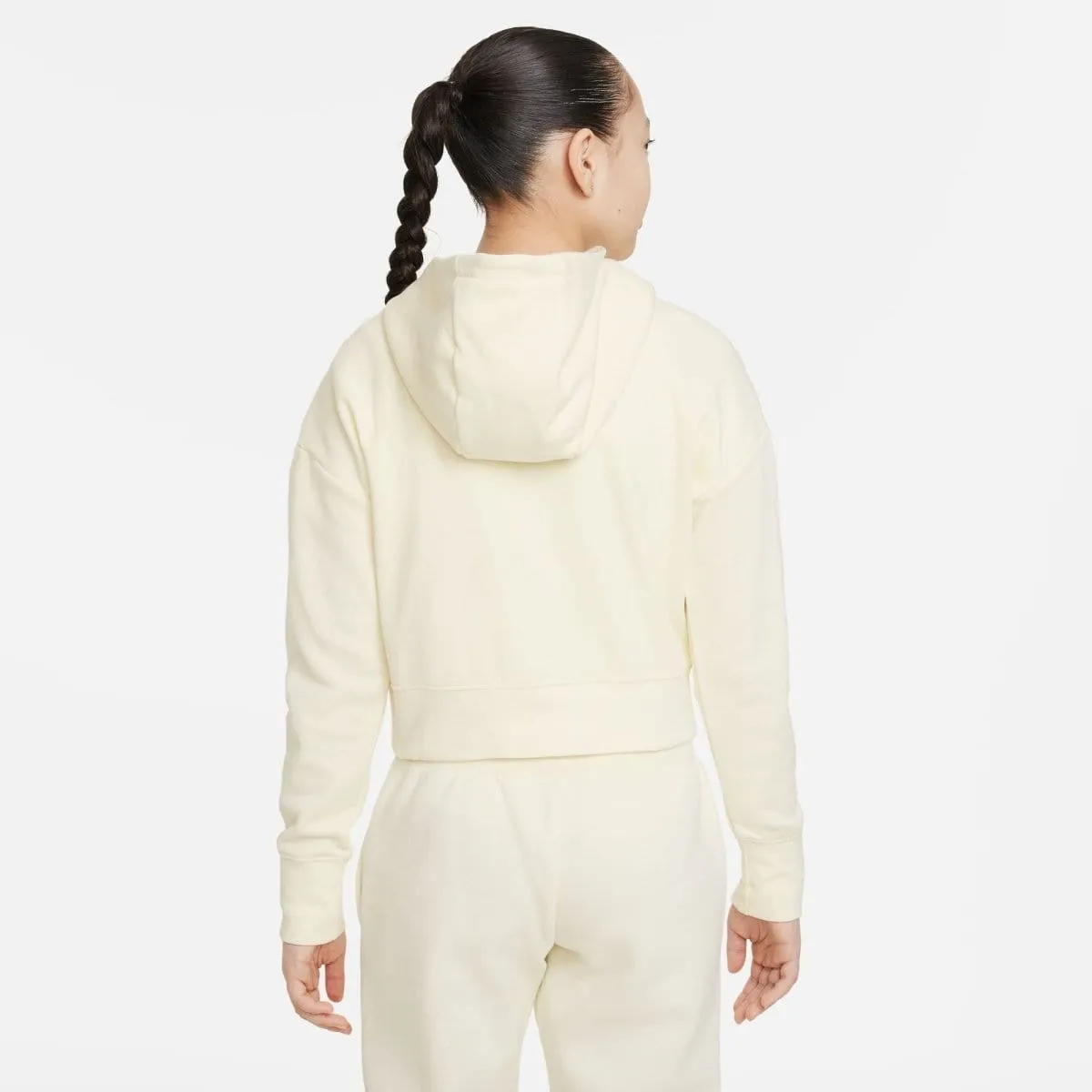 NIKE JUNIOR SPORTSWEAR CLUB FRENCH TERRY CREAM CROPPED HOODIE