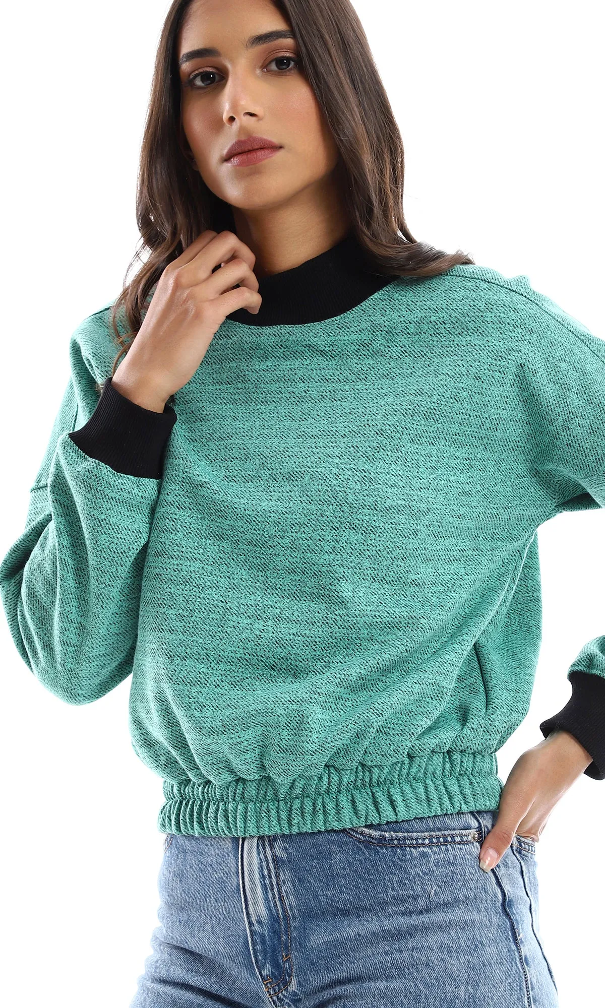 O155698 Heather Turquoise Slip On Sweatshirt With Fleece