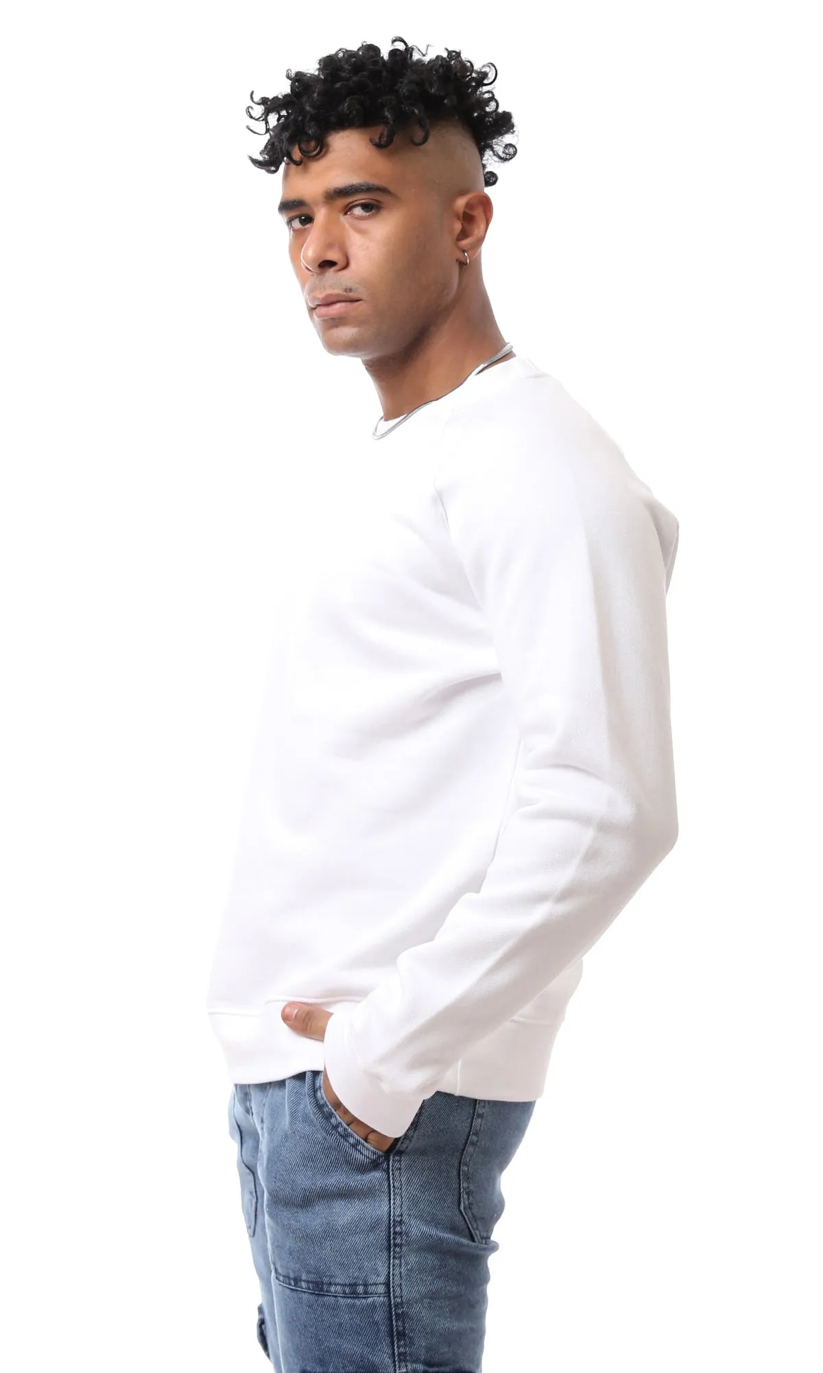 O172353 Polyester White Slip On Solid Sweatshirt