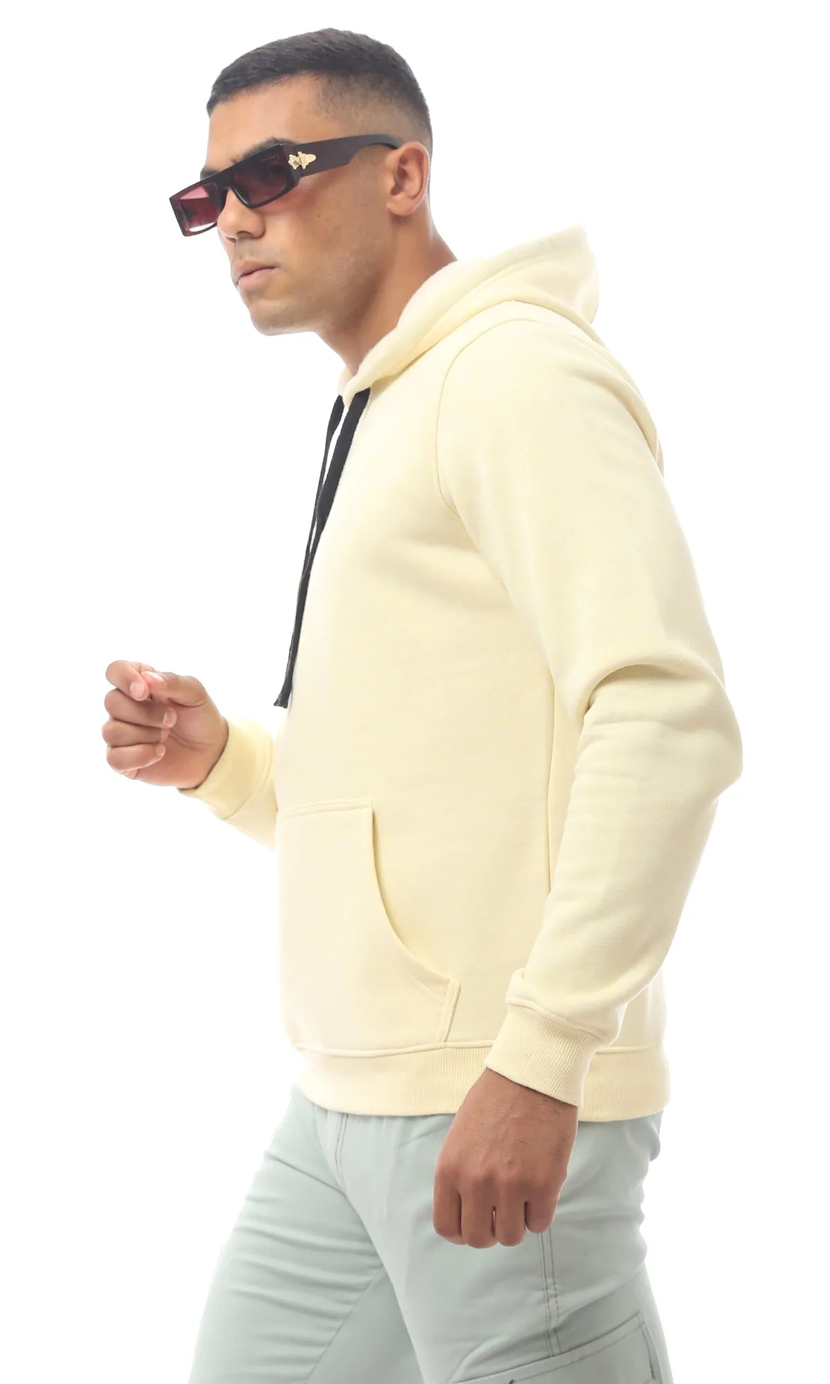 O172360 Solid Light Yellow Slip On Winter Sweat Shirt