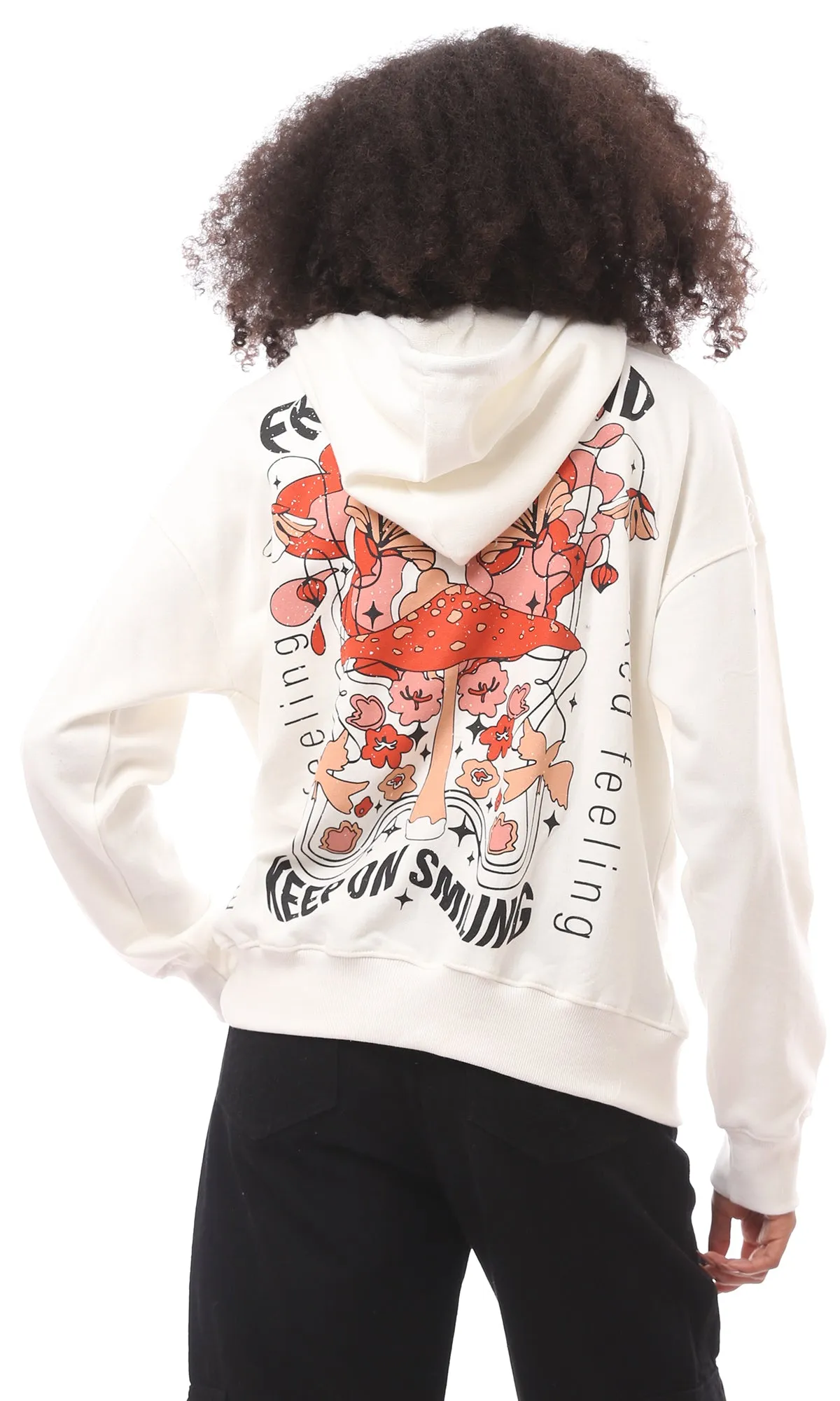 O173685 Front & Back Print Off-White Zipped Sweatshirt