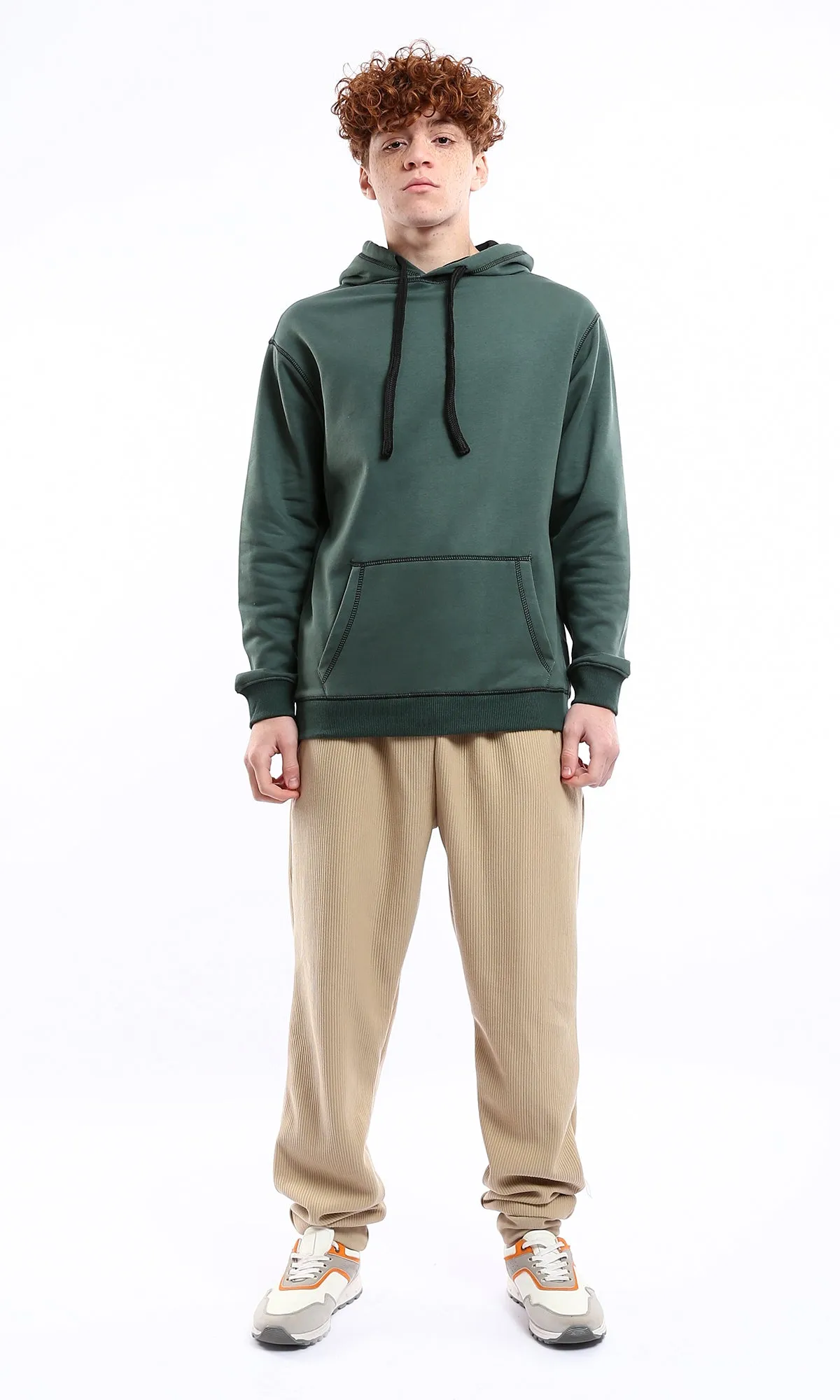 O175989 Hunter Green Slip On Relaxed Hoodie With Front Pocket