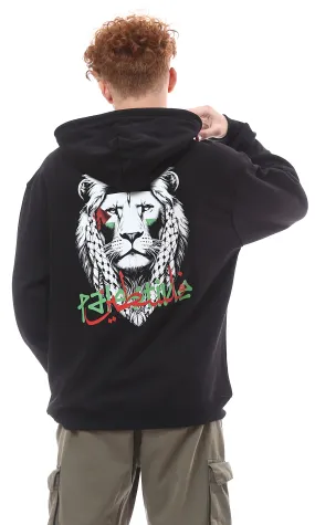 O176718 Palestine Long Sleeves Black Printed Hoodie