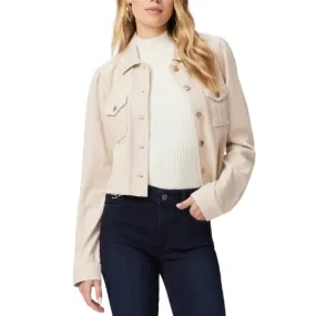 PAIGE Cropped Pacey Denim Jacket w Raw Hem - Soft Beige