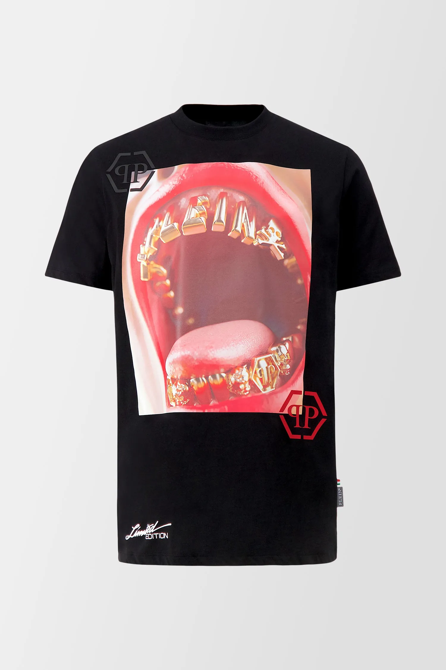 Philipp Plein Black Round Neck Limited SS PP Lips T-Shirt