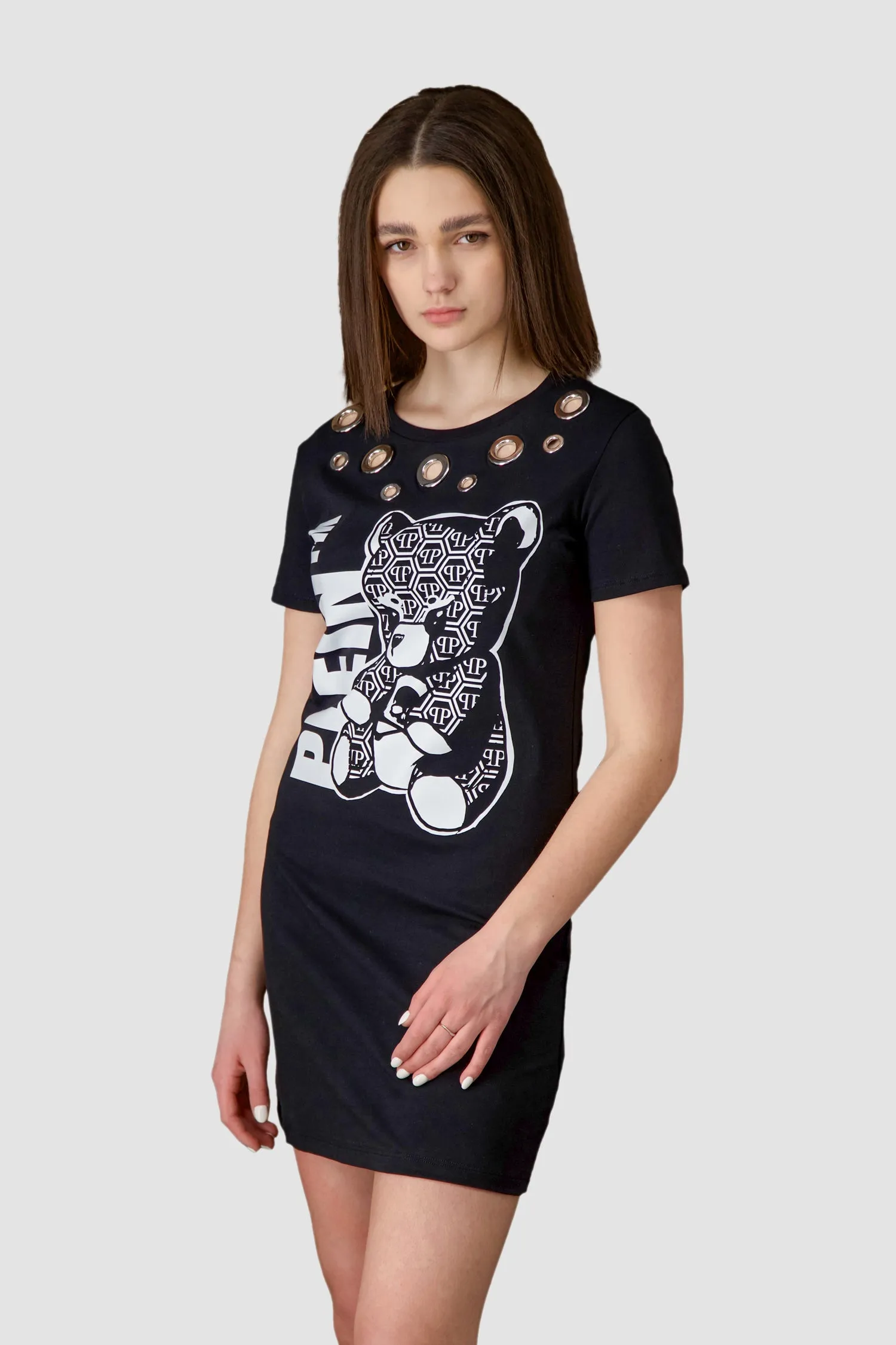 Philipp Plein Black Teddy Bear Short Dress