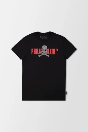 Philipp Plein Black/Red Round Neck SS Skull Strass T-Shirt