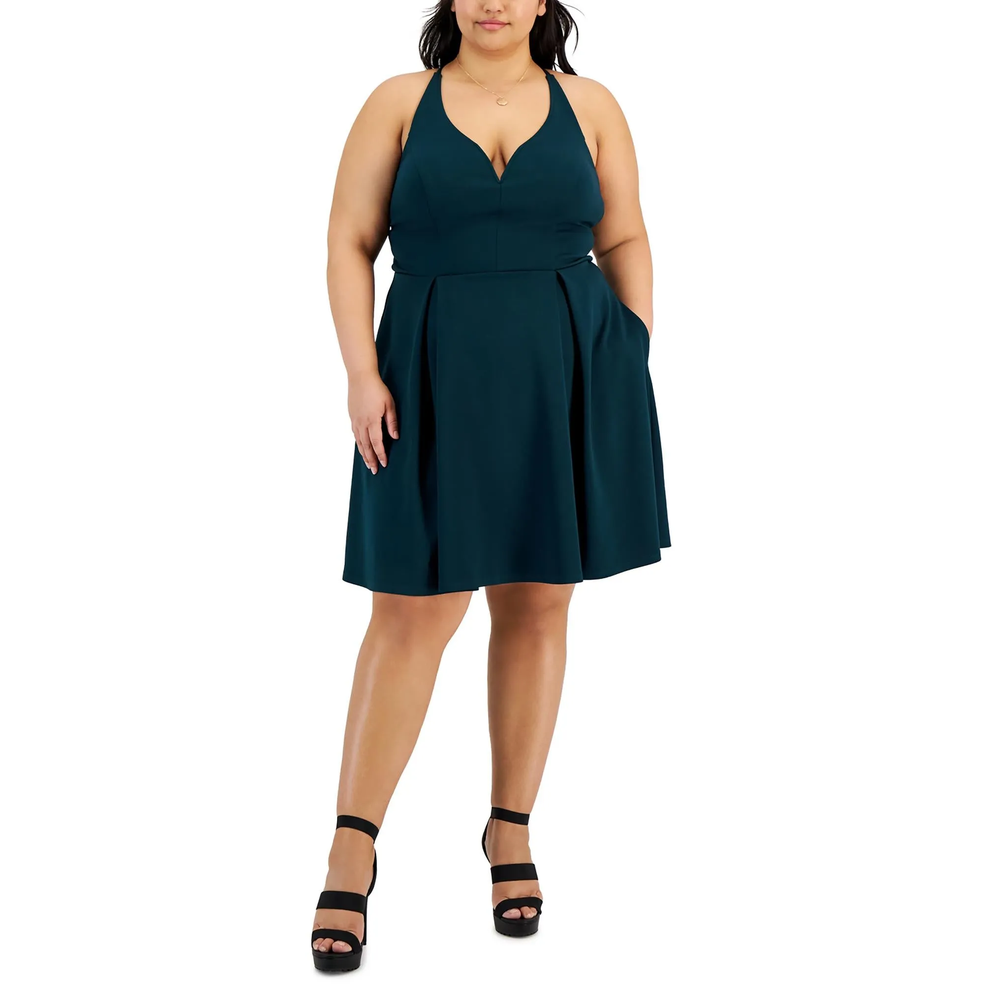 Plus Womens Criss-Cross Back Knee Length Fit & Flare Dress