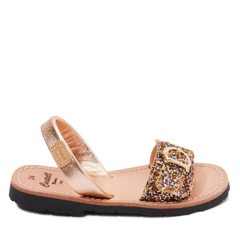 Renewed Glitter Leather Open Toe Menorcan Sandal For Kids - A 1620