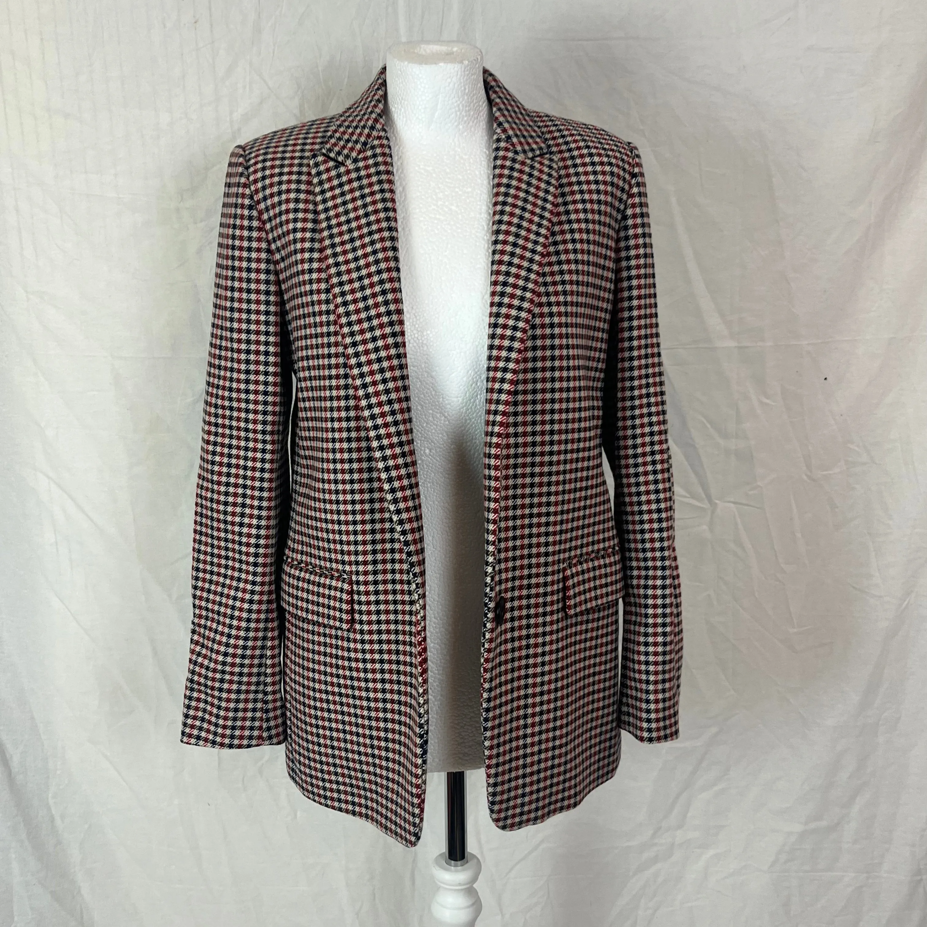 Sandro 469 Navy Red & Beige Check Wool & Cotton Jacket S