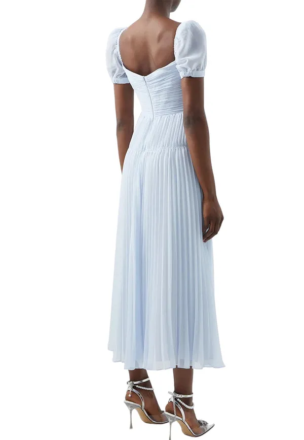 Self-Portrait Baby Blue Sweetheart Neck Cut-out Pleated Midi Dress UK 12