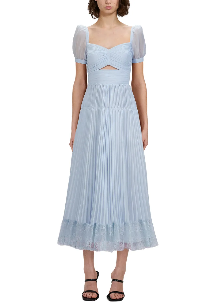 Self-Portrait Baby Blue Sweetheart Neck Cut-out Pleated Midi Dress UK 12