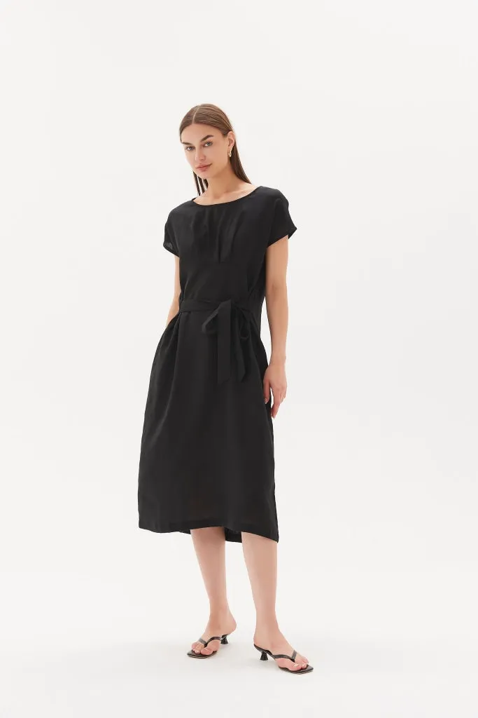 Tirelli - Tie Back Pleat Dress - Black