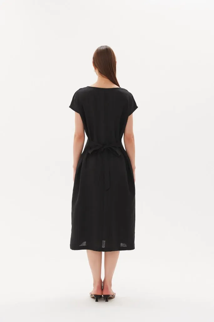 Tirelli - Tie Back Pleat Dress - Black