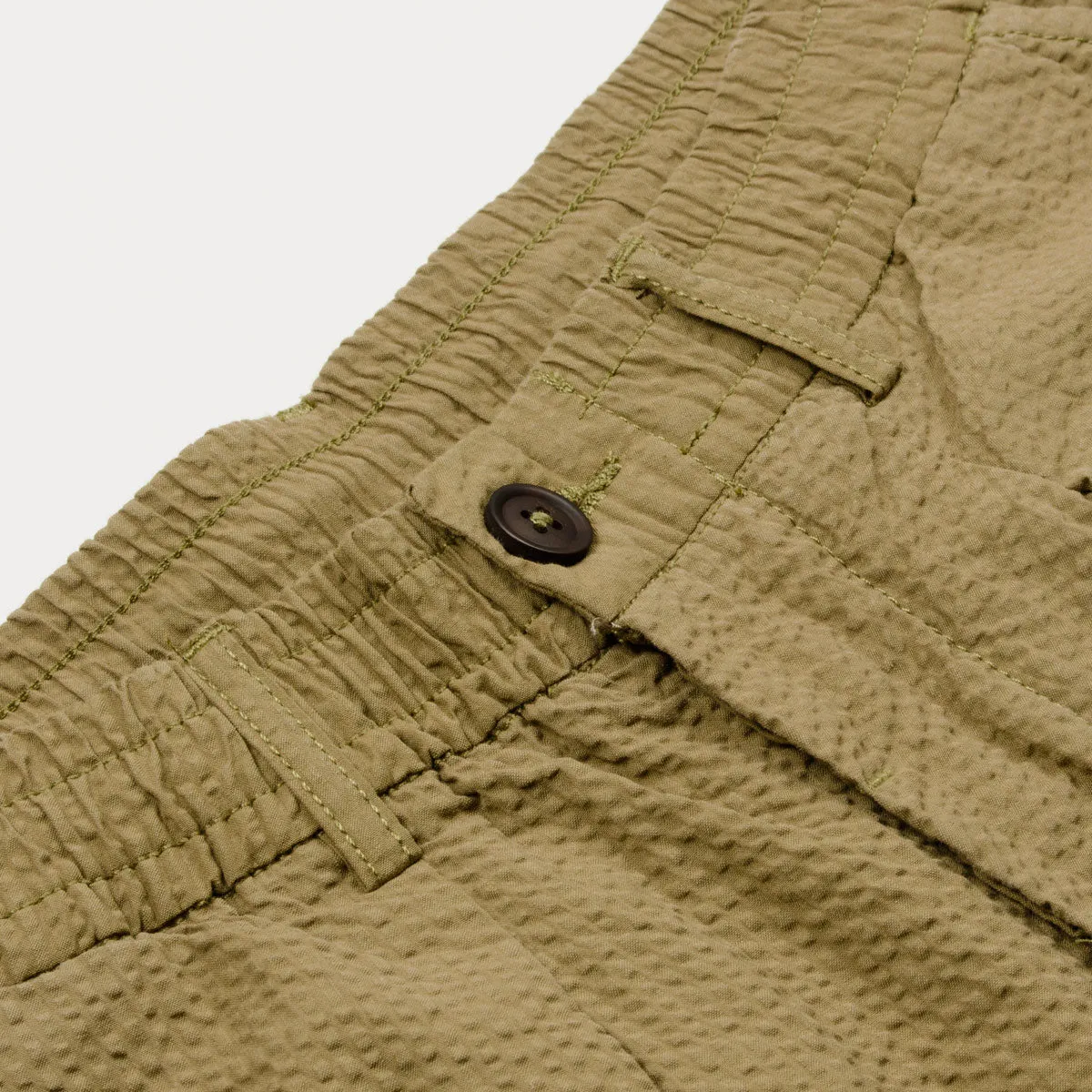 Universal Works - Pleated Track Short Cotton Seersucker - Olive