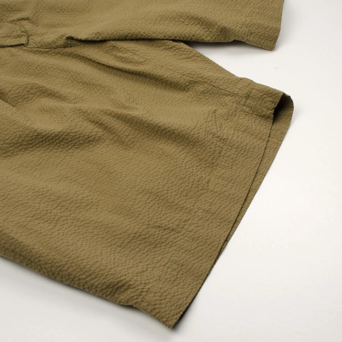 Universal Works - Pleated Track Short Cotton Seersucker - Olive